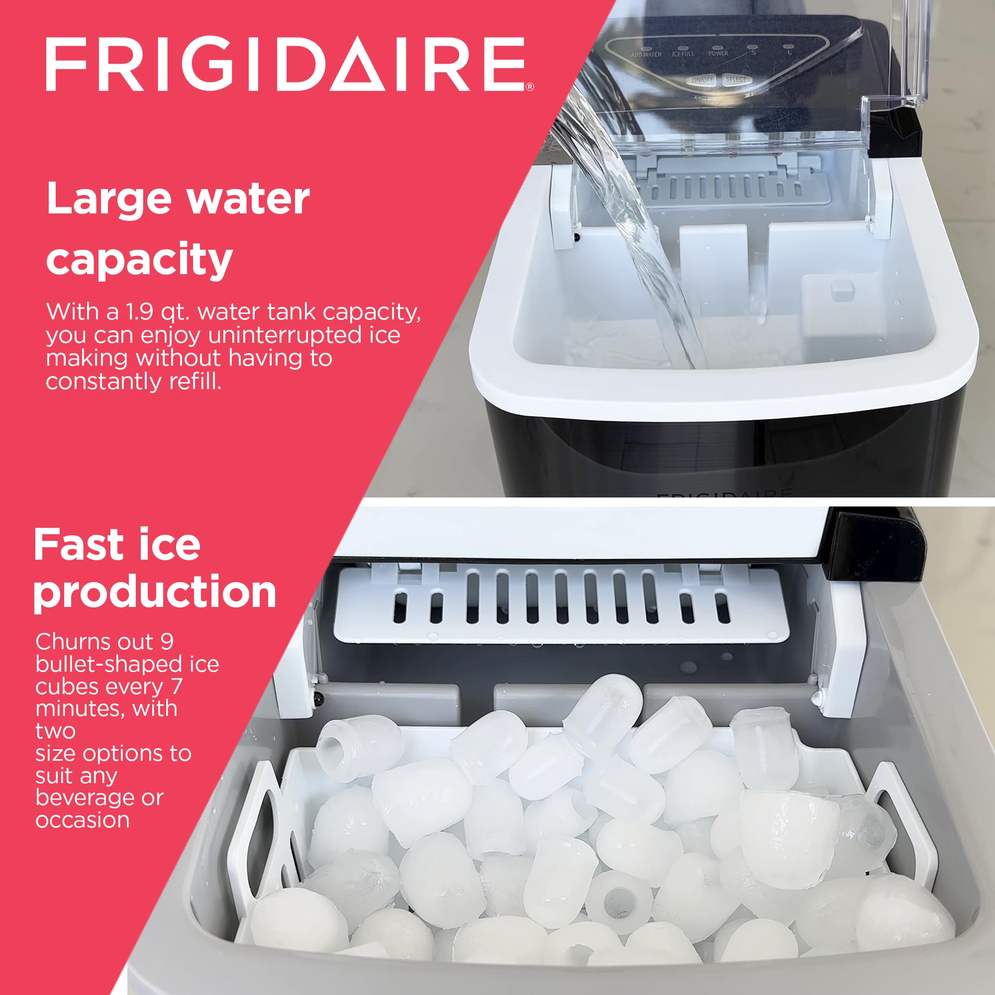 Frigidaire EFIC123-SSBLACK Compact Countertop Ice Maker - 26lbs Daily Output, Black Stainless Steel - Perfect for Home, Office, Parties & Outdoor Events