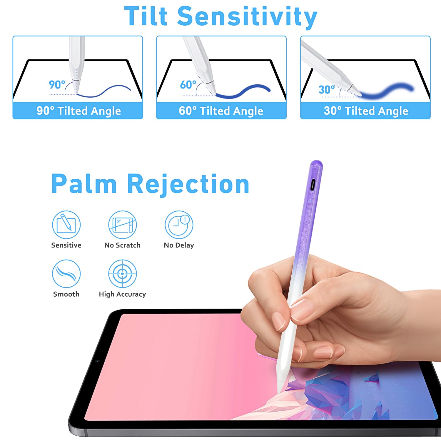 Premium Stylus Pen for iPad Pro/Air/Mini (2018-2022) - Fast Charging Active Pencil with Palm Rejection, Tilt Sensor & Magnetic Attachment | Perfect for Digital Art, Note-Taking & Professional Work
