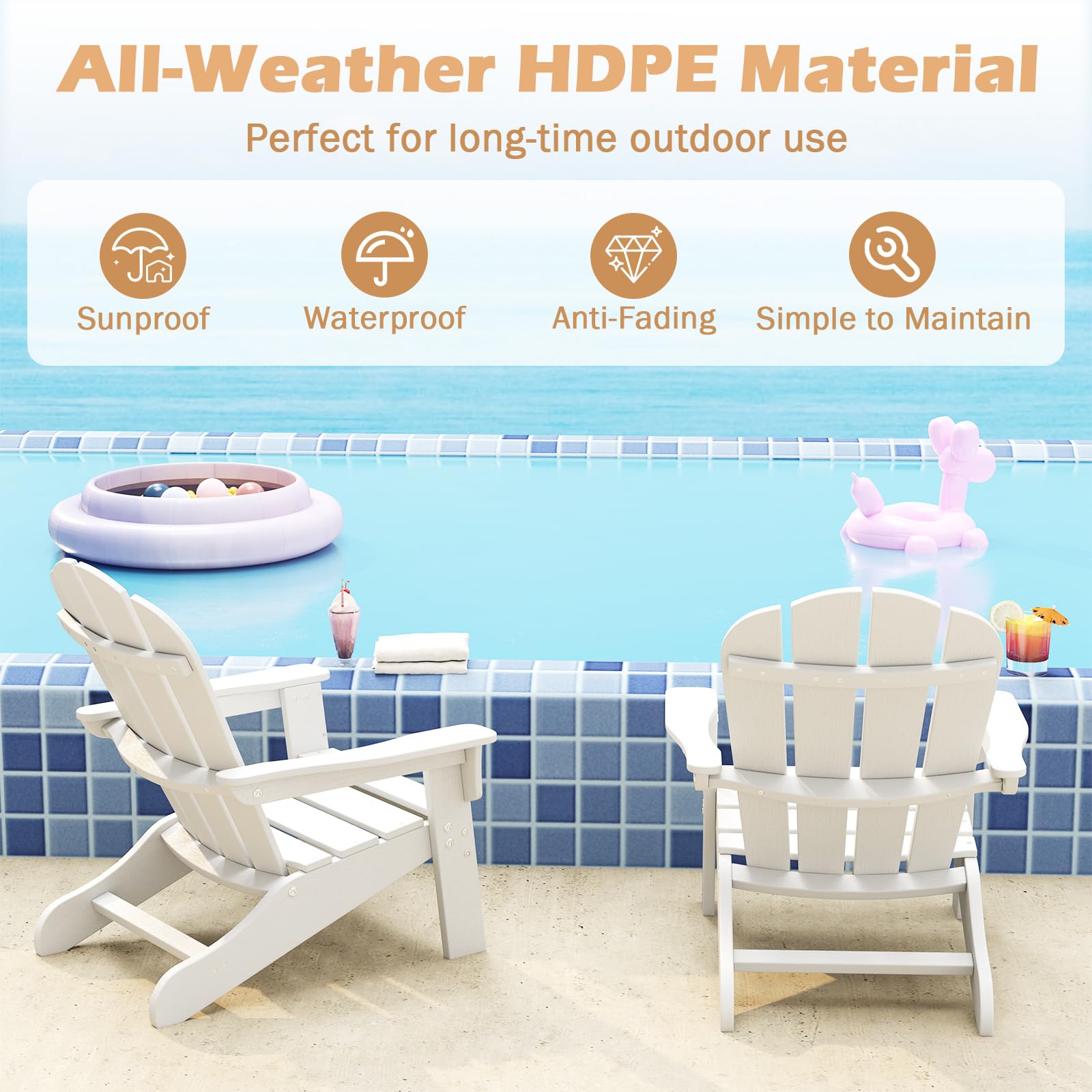 Costzon Kids Adirondack Chair Set of 4 - All-Weather HDPE Outdoor Children's Patio Chairs with Armrests for Ages 3-8 | Perfect for Garden, Lawn, Backyard & Fire Pit Gatherings (White)