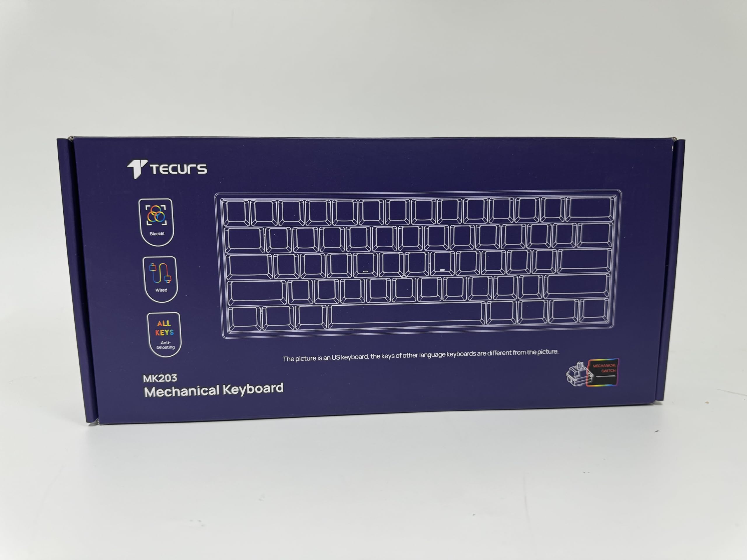 TECURS 60% Mechanical Gaming Keyboard with Blue Switches - Anti-Ghosting, LED Backlit, Wired USB for PC & PS4 (White & Grey) - Perfect for Competitive Gaming & Office Work