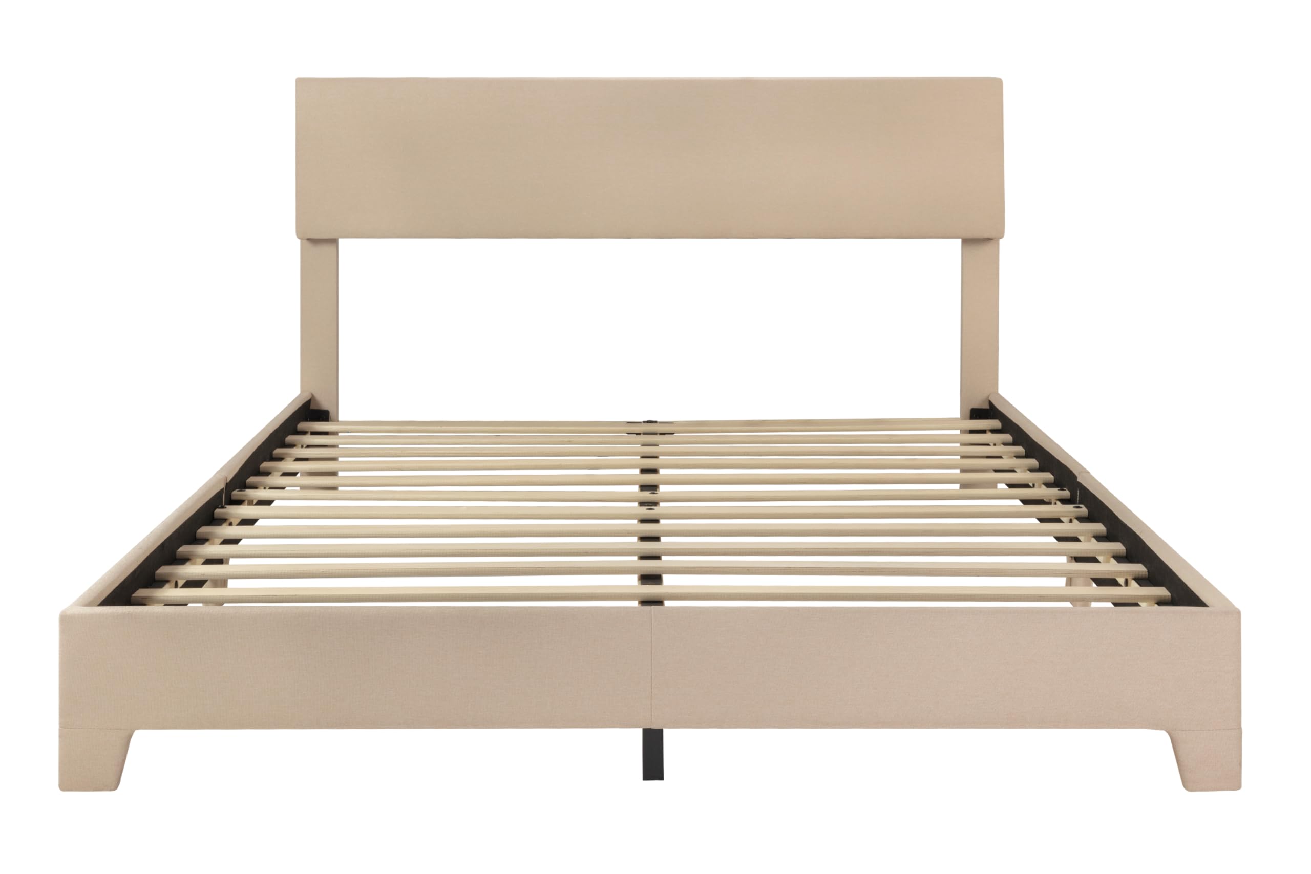 Sturdy SHA CERLIN Upholstered Full Size Bed Frame with Adjustable Headboard - No Box Spring Needed, Strong Back Support & Stable Mattress Foundation in Beige | Perfect for Guest Rooms, Dormitories & Small Bedrooms