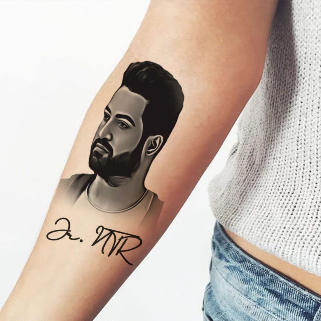 Junior NTR Tattoo Stickers - Waterproof Temporary Tattoos for Men & Women - South Indian Actor Inspired Body Art - Perfect for Parties, Halloween & Cosplay