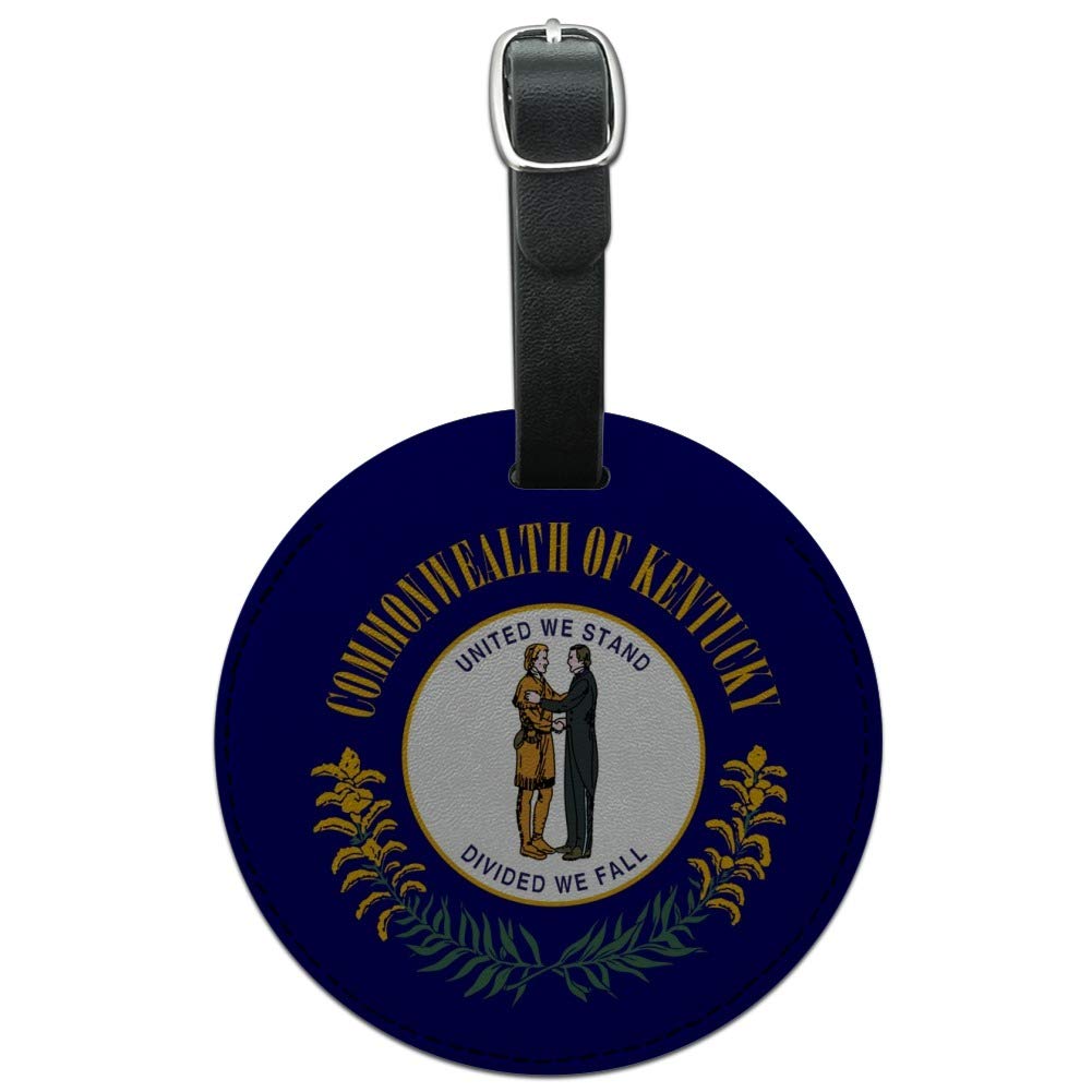 Kentucky State Flag Round Leather Luggage Tag - Personalized Suitcase ID Tag for Travel, Carry-On & Backpack - Durable & Stylish Identification for Airports, Business Trips & Vacations