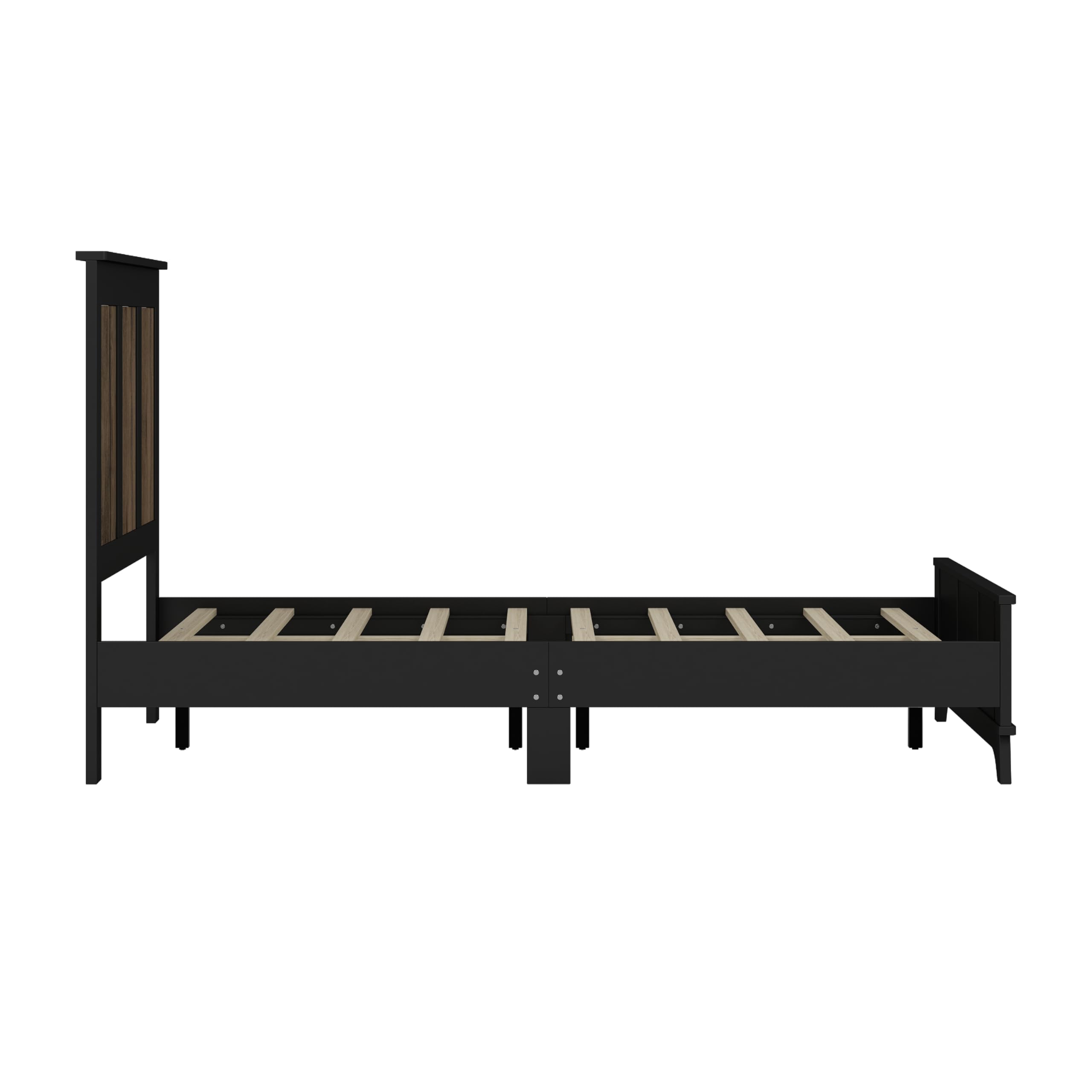 4-Piece Queen Size Farmhouse Bedroom Set - Wooden Platform Bed with Storage Nightstands & Dresser with Metal Handles | Black Finish | Perfect for Master Bedroom, Guest Room & Cozy Farmhouse Decor