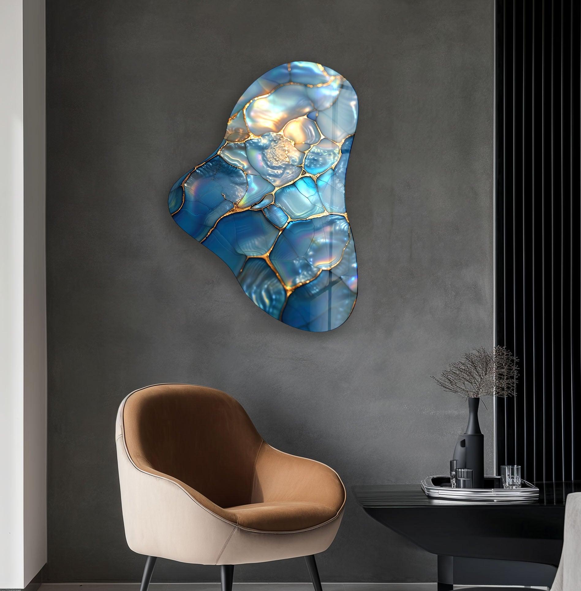 Blue Abstract Asymmetrical Glass Wall Art - Modern Home Decor for Living Room, Bedroom & Office | Handmade Glass Artwork