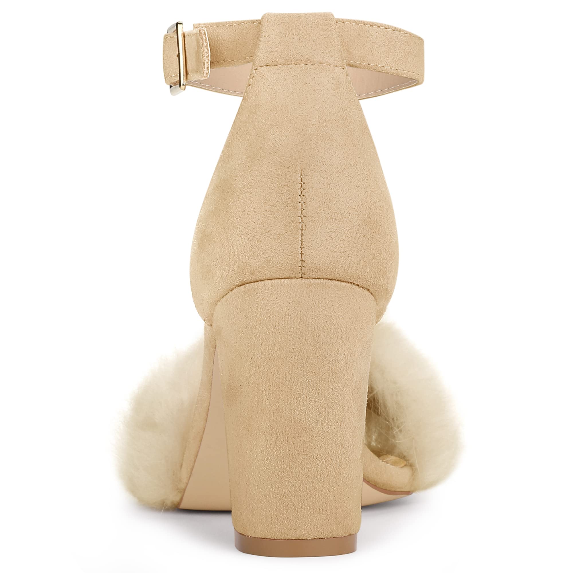 Allegra K Women's Faux Fur Ankle Strap Block Heel Sandals - Comfortable Dress Shoes for Parties, Weddings & Evening Events