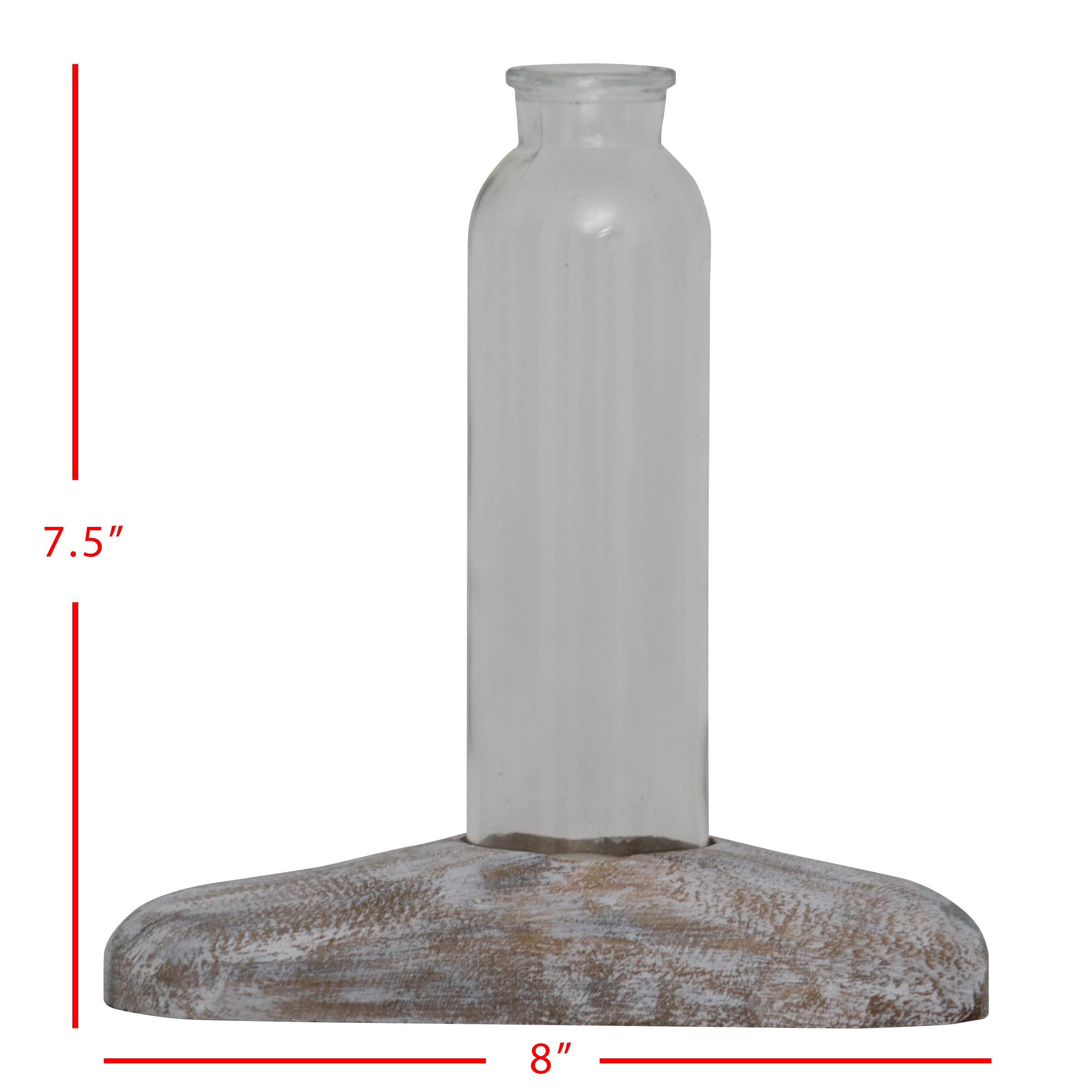 Whitewashed Wood Bud Vase Holder with Glass Insert - Rustic Home Decor for Centerpieces, Weddings & Farmhouse Style - Perfect for Dining Tables, Shelves and Mantel Displays