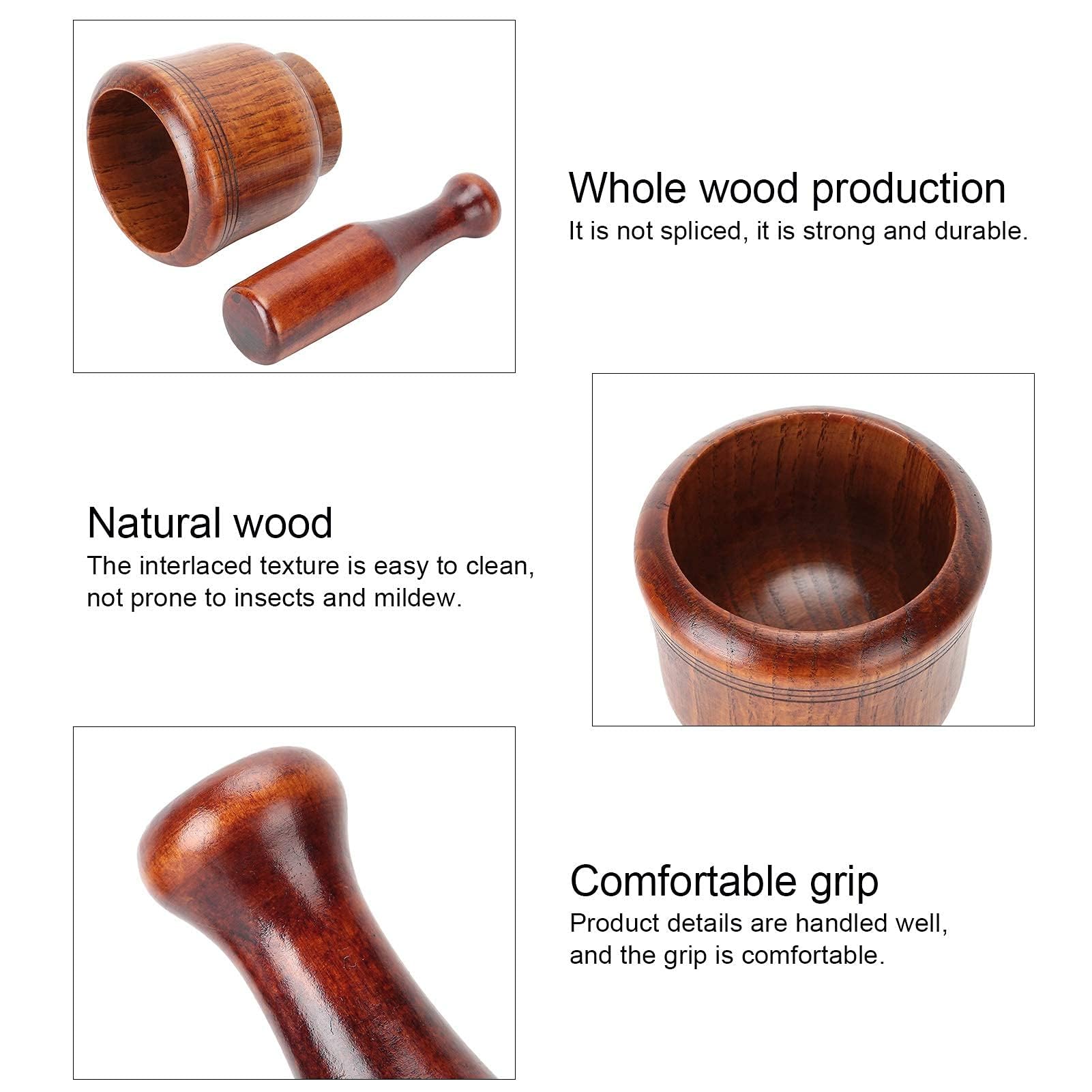 Wooden Mortar and Pestle Set - Handheld Garlic Masher, Herb Grinder & Spice Crusher for Kitchen - Perfect for Grinding Herbs, Spices, Seasonings & Making Fresh Pesto, Guacamole & Curry Pastes