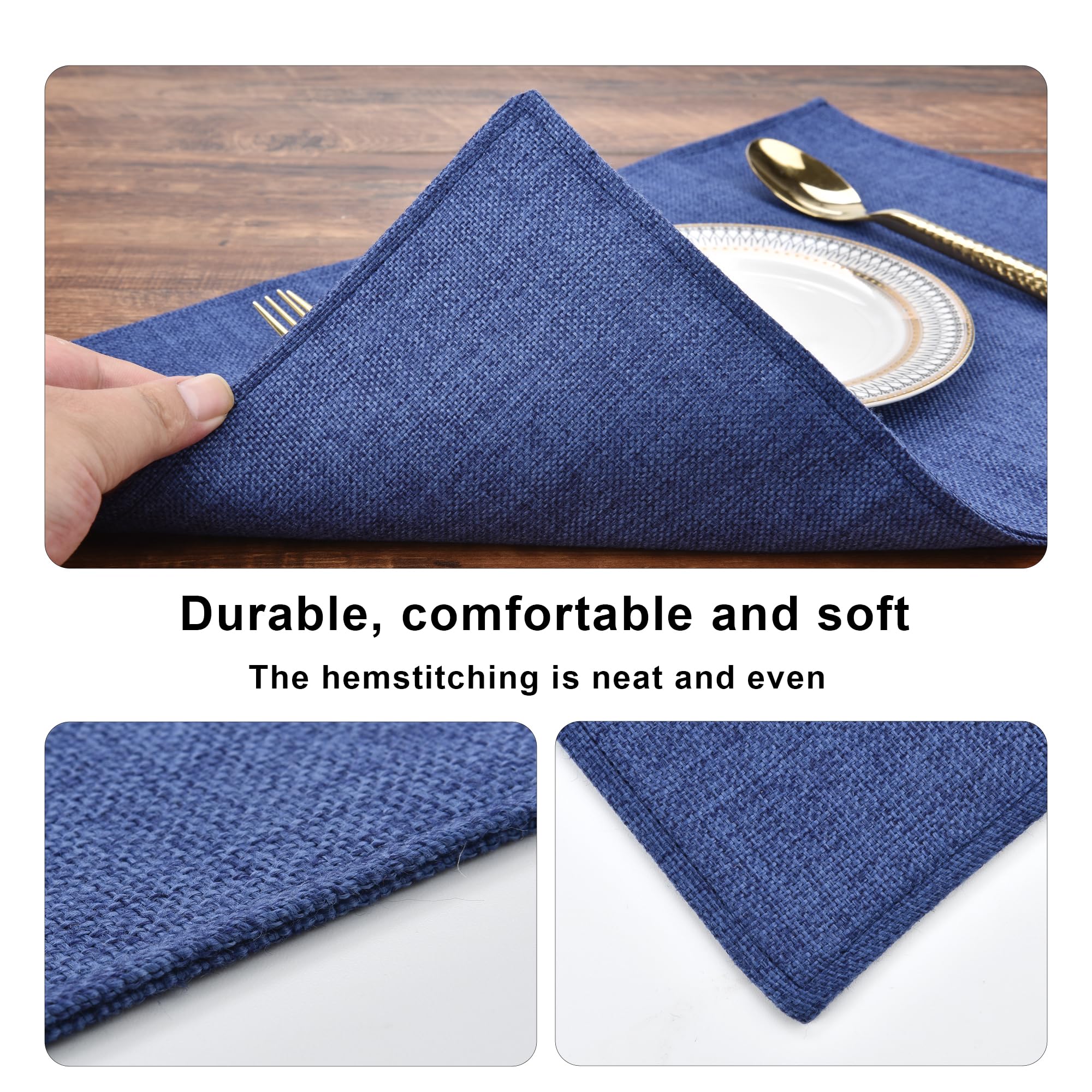 Premium Navy Blue Fabric Placemats Set of 6 - Machine Washable & Heat Resistant Non-Slip Table Mats - Elegant Dining Decor for Everyday Meals & Dinner Parties (12