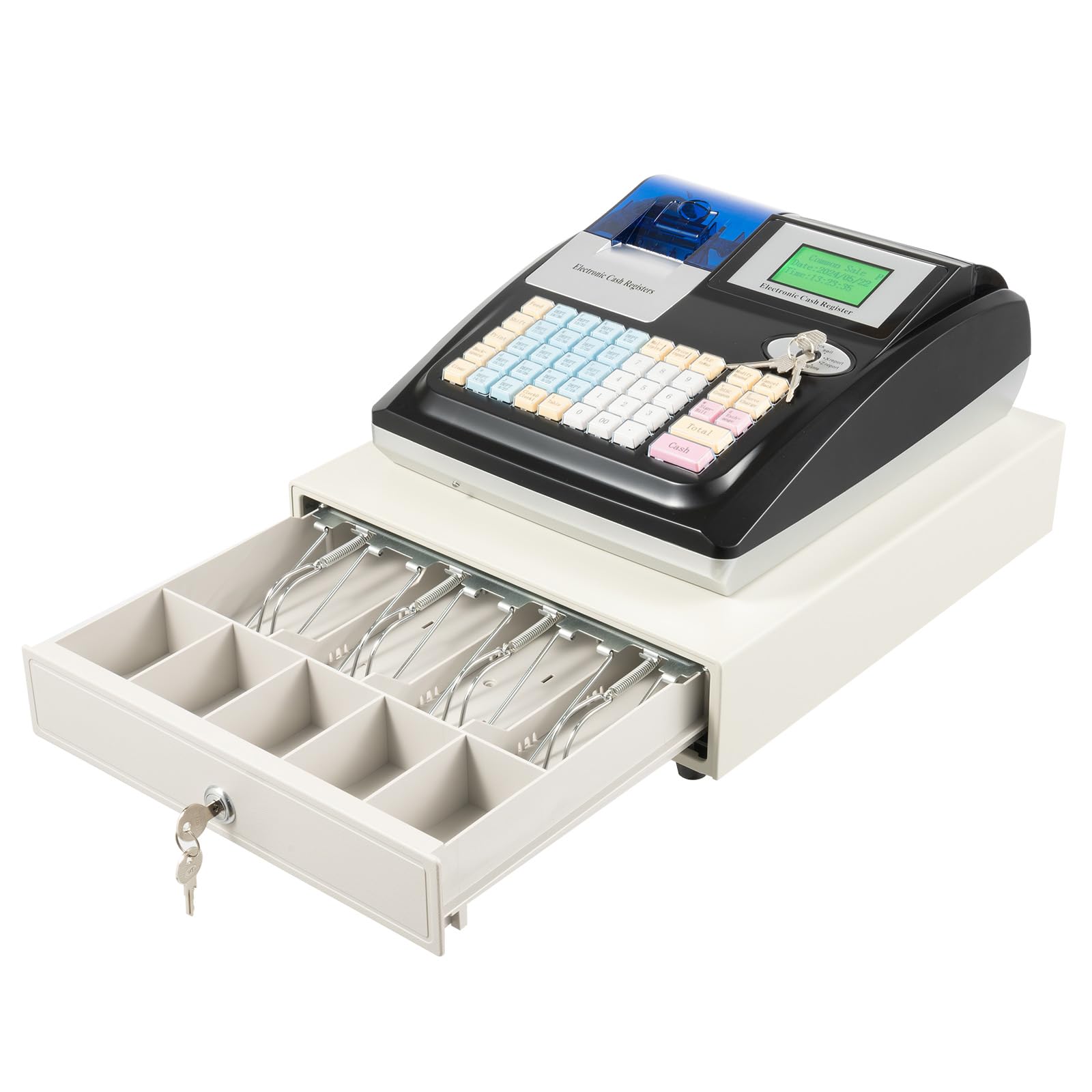 Small Business Cash Register with Drawer - 3 Interface POS System, Programmable Data Management & Cash Detection Light (Includes Printer Paper) - Perfect for Retail Stores, Restaurants & Convenience Shops