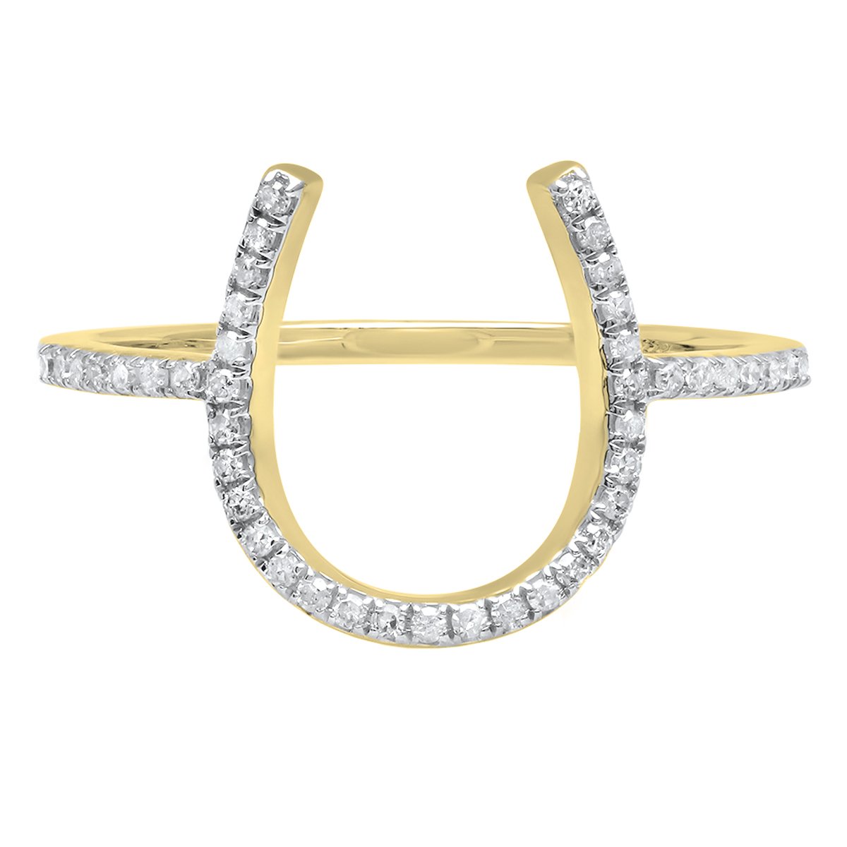 Dazzlingrock 10K Solid Gold Round White Diamond Horseshoe Engagement Ring for Women - 0.15 Cttw, Elegant Promise Ring for Bridal, Anniversary & Special Occasions