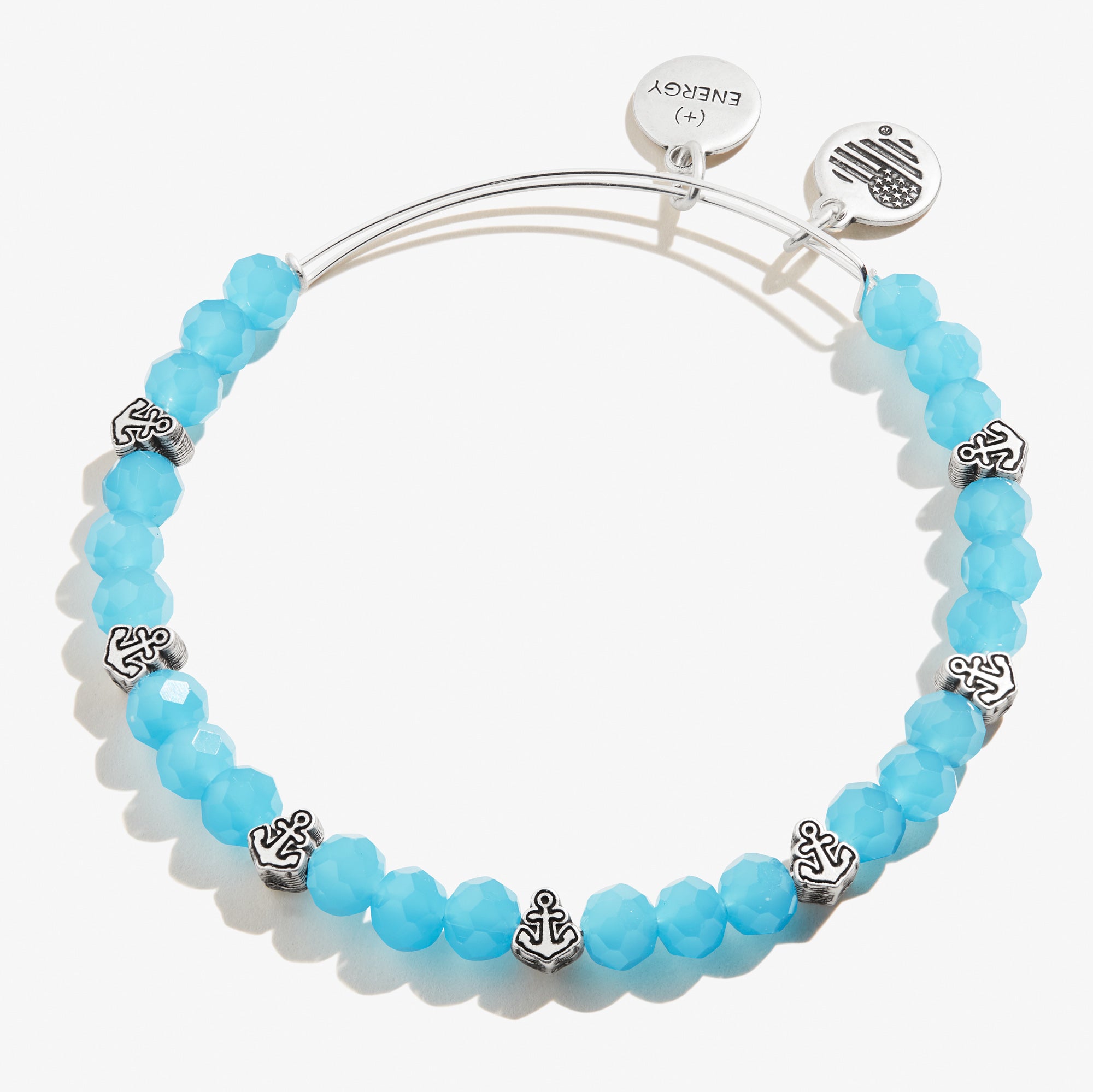 Blue Anchor Beaded Bangle Bracelet for Women - Nautical Jewelry for Beach Vacation, Summer Outfits & Boho Style Accessories