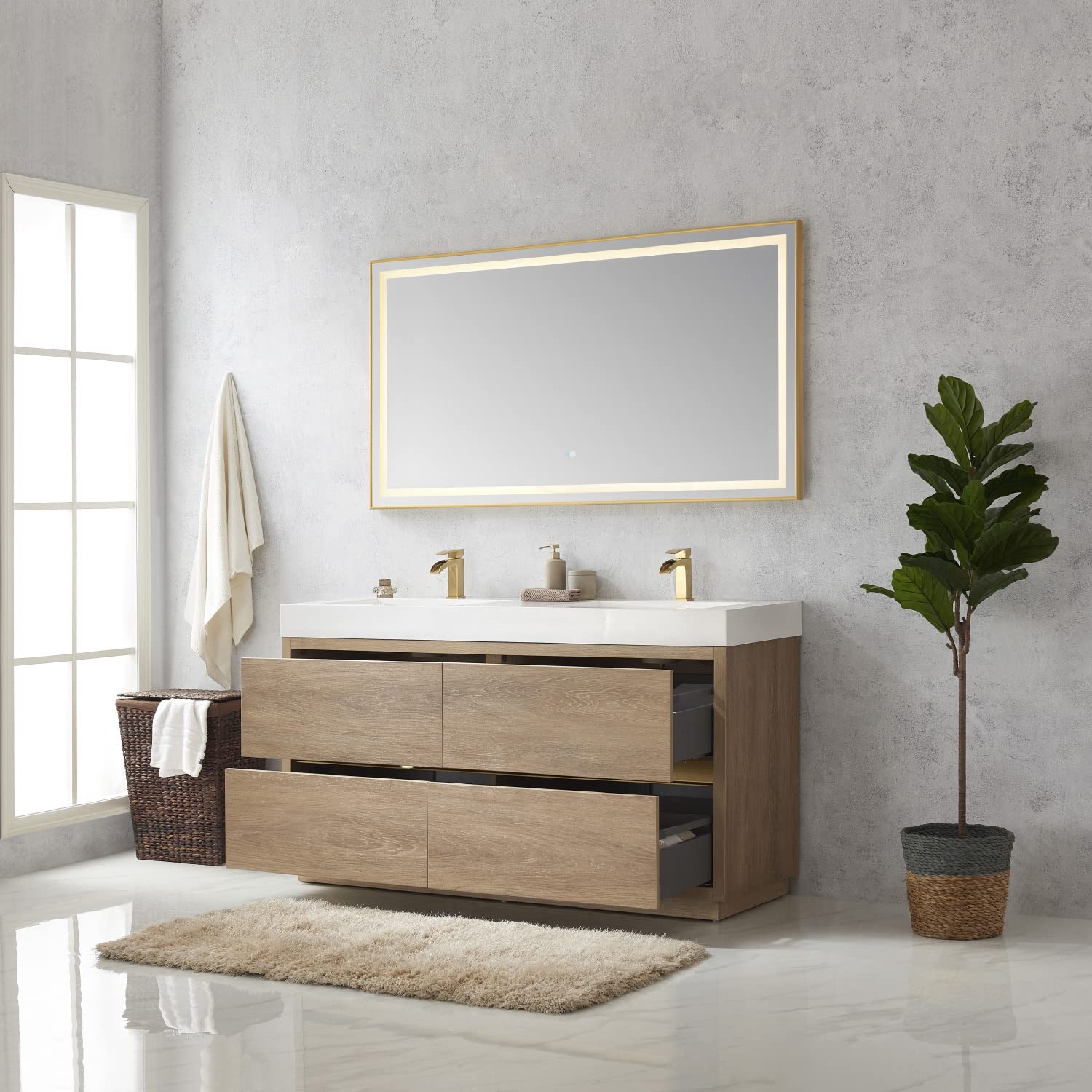 VINNOVA Huesca 36 Inch Bathroom Vanity with Sink - Solid North American Oak Wood - Modern Farmhouse Style for Bathroom Remodel & Home Decor