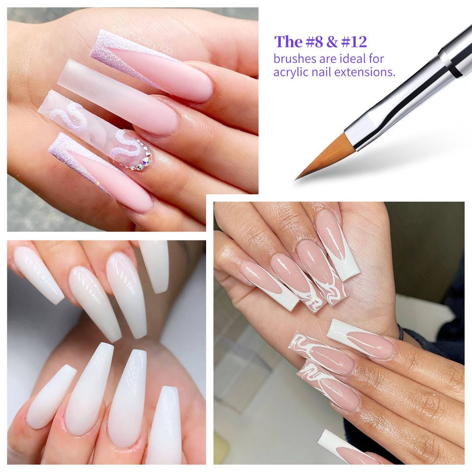 Professional Acrylic Nail Brush Set - 4pcs Crimped Handle Nail Art Brushes for Acrylic Powder, Gel Polish & Nail Extensions - Perfect for Salon, Home Manicure & DIY Nail Art