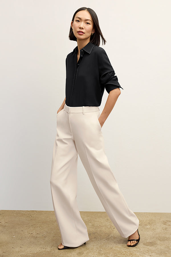 Tinsley Wide Leg Pants for Women - High Waist Stretchy Suit Pants in Ivory - Perfect for Office, Business Casual & Travel Outfits
