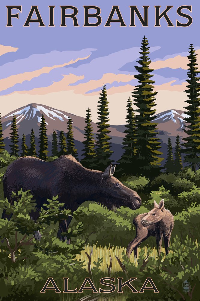12x18 Fairbanks Alaska Moose and Baby Metal Wall Art - High-Quality Aluminum Decor for Home, Office, or Cabin - Perfect for Rustic, Wildlife, and Nature-Themed Spaces