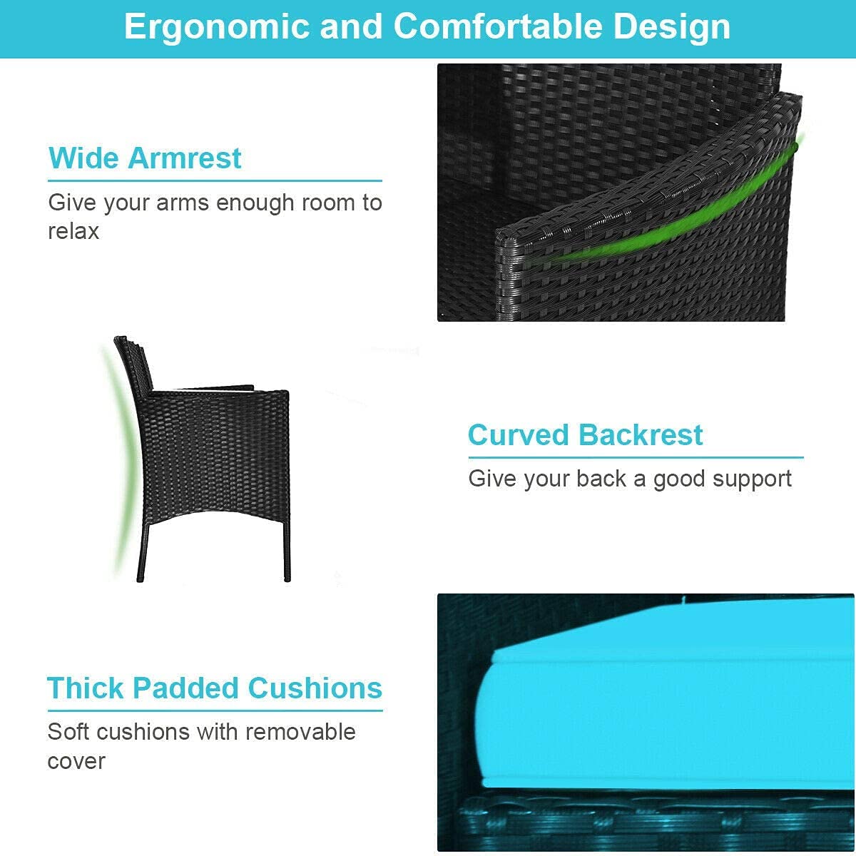 Outdoor Wicker Rattan Loveseat Sofa Set with Tempered Glass Top - 2-Piece Patio Conversation Set with Removable Cushions & Coffee Table - Perfect for Balcony, Garden, Lawn, Backyard (Blue) - Great for Relaxing, Entertaining Guests, and Outdoor Lounging