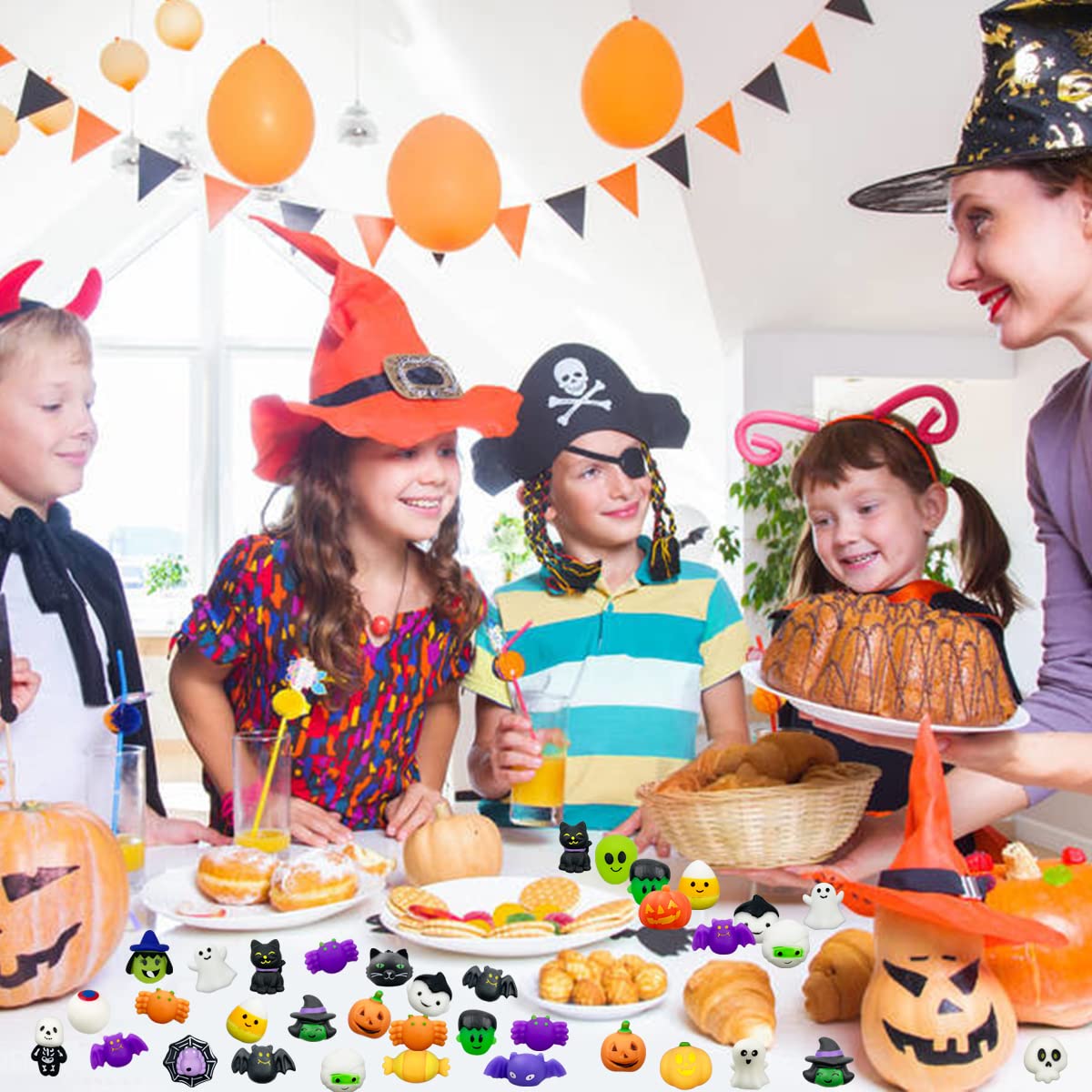 Anditoy 100 PCS Halloween Mochi Squishy Toys for Kids Party Favors & Treat Bags - Stress Relief & Party Gifts