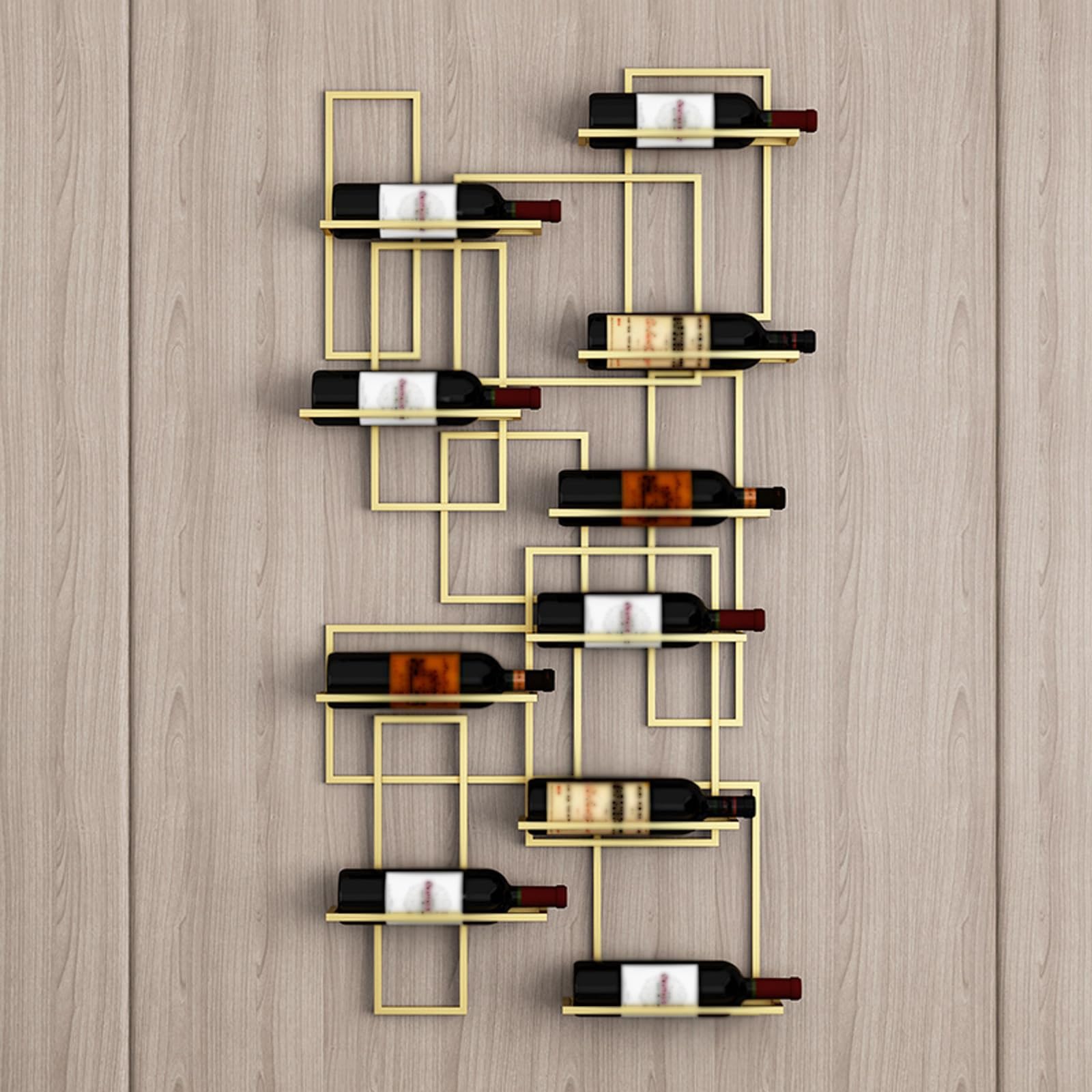 10 Bottle Wall Mounted Metal Wine Rack - Freely 1 or 2 PCS Spliceable Hanging Wine Holder for Kitchen, Pantry, Bar & Wine Cellar (Gold, 2PCS) - Perfect for Home Decor & Entertaining Guests