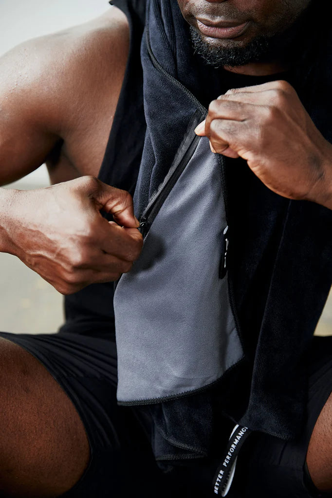 **PTP Microfiber Action Towel - Ultra Absorbent & Quick-Drying Sports Towel for Gym, Yoga, Swimming & Travel - Jet Black**