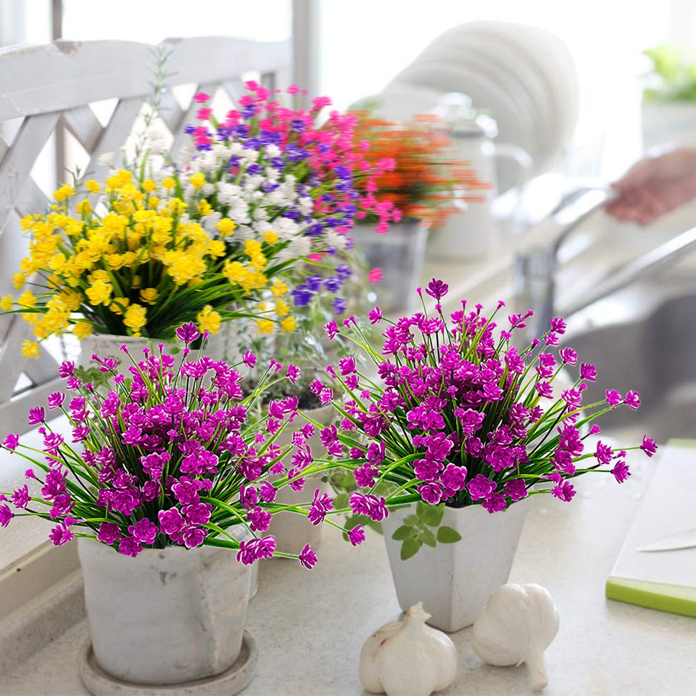 20 Pack UV Resistant Artificial Flowers Outdoor Fake Plants - Purple Faux Plastic Flowers for Garden, Porch, Window Box Decor - Perfect for Home, Wedding & Party Decoration