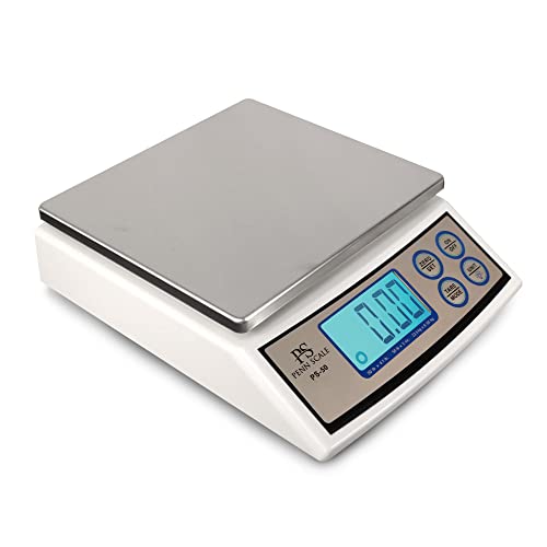 Penn PS-50 Digital Kitchen Scale 50lb Capacity with 0.1lb Precision - Removable Stainless Steel Tray, LCD Display & Unit Conversion (lb/kg/oz) - Perfect for Baking, Meal Prep & Portion Control - AC/Battery Powered