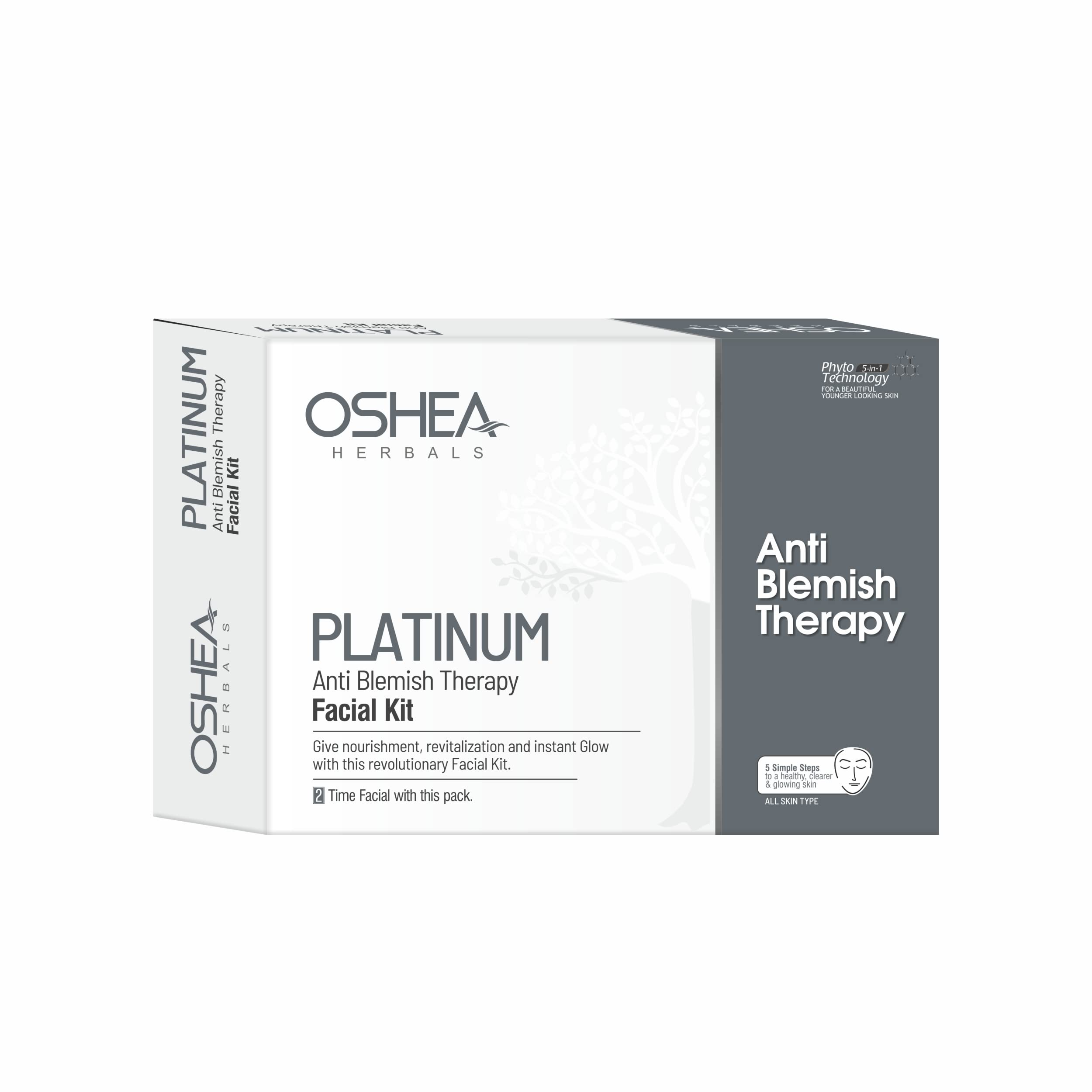 Oshea Herbals Platinum Anti Blemish Therapy Facial Kit for All Skin Types | Nourishing, Revitalizing & Collagen Protection Treatment | Instantly Brightens Skin | Perfect for Daily Skincare Routine & Spa Nights (209g)