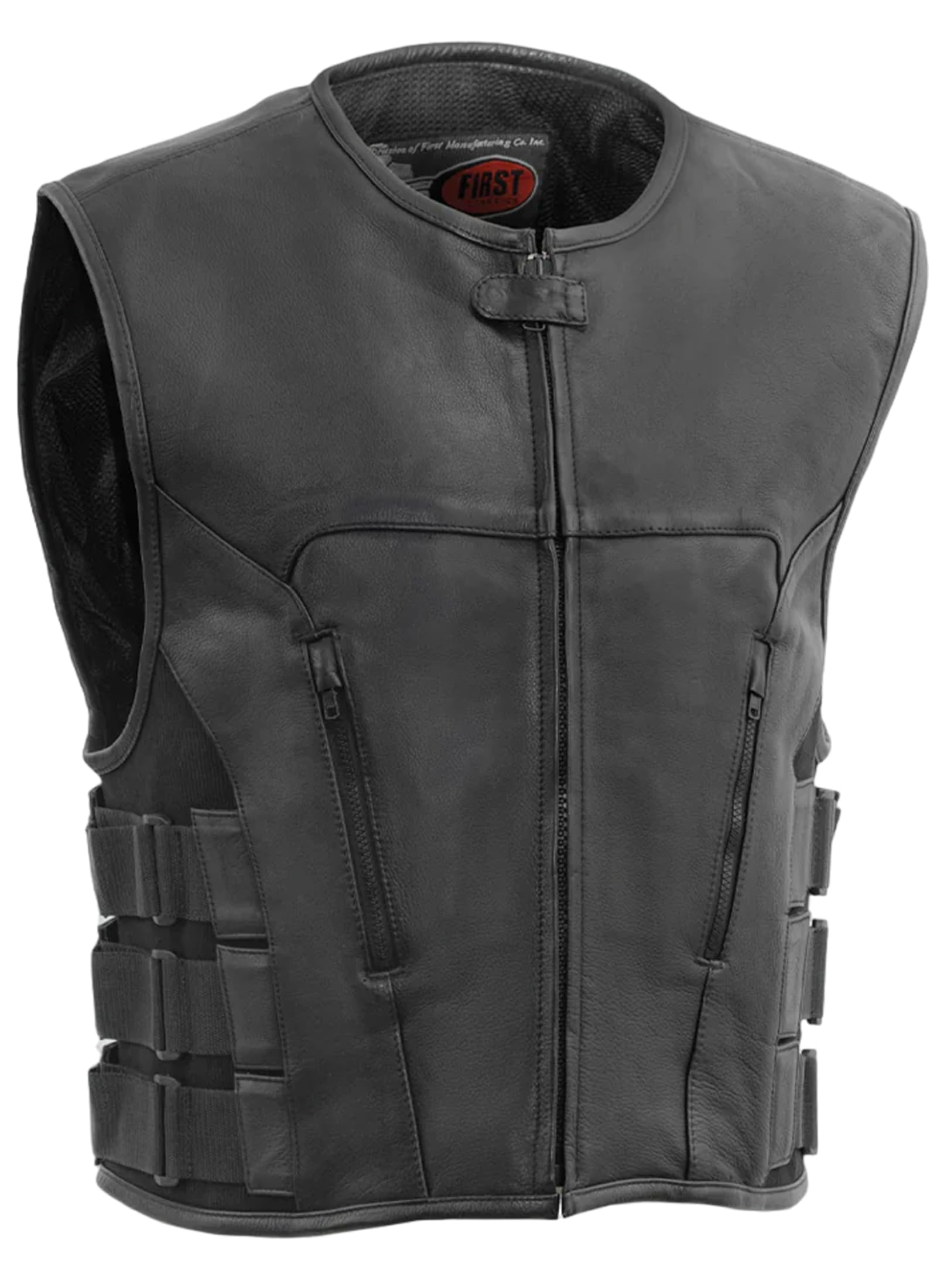 First Mfg Co Commando Men's Motorcycle Biker Leather Vest - Premium Black Riding Vest for Harley Davidson & Cruiser Bikers - Perfect for Motorcycle Clubs, Road Trips & Casual Wear