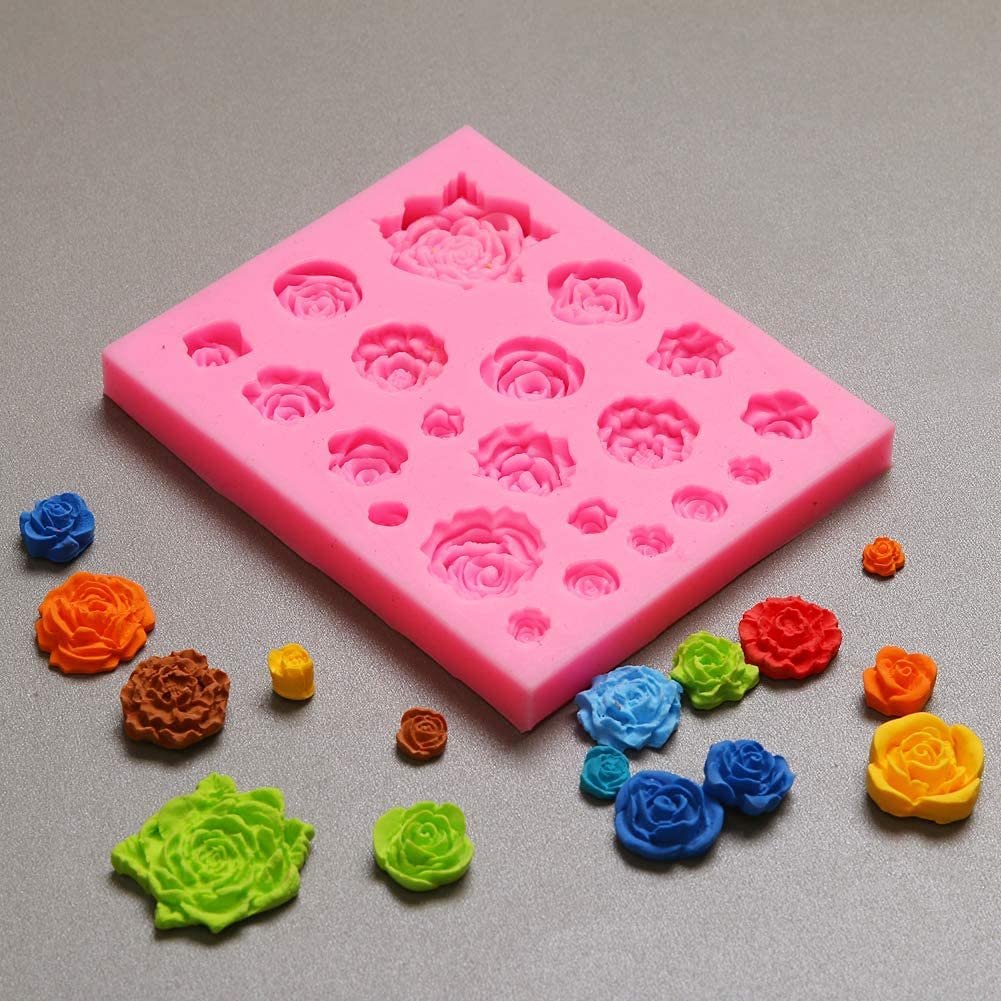 21-Cavity Silicone Rose Flower Fondant Mold - Cake Cupcake Decorating Tool for Chocolate, Candy Making, Pastry & Candle DIY - Perfect for Wedding, Birthday & Party Dessert Decorations