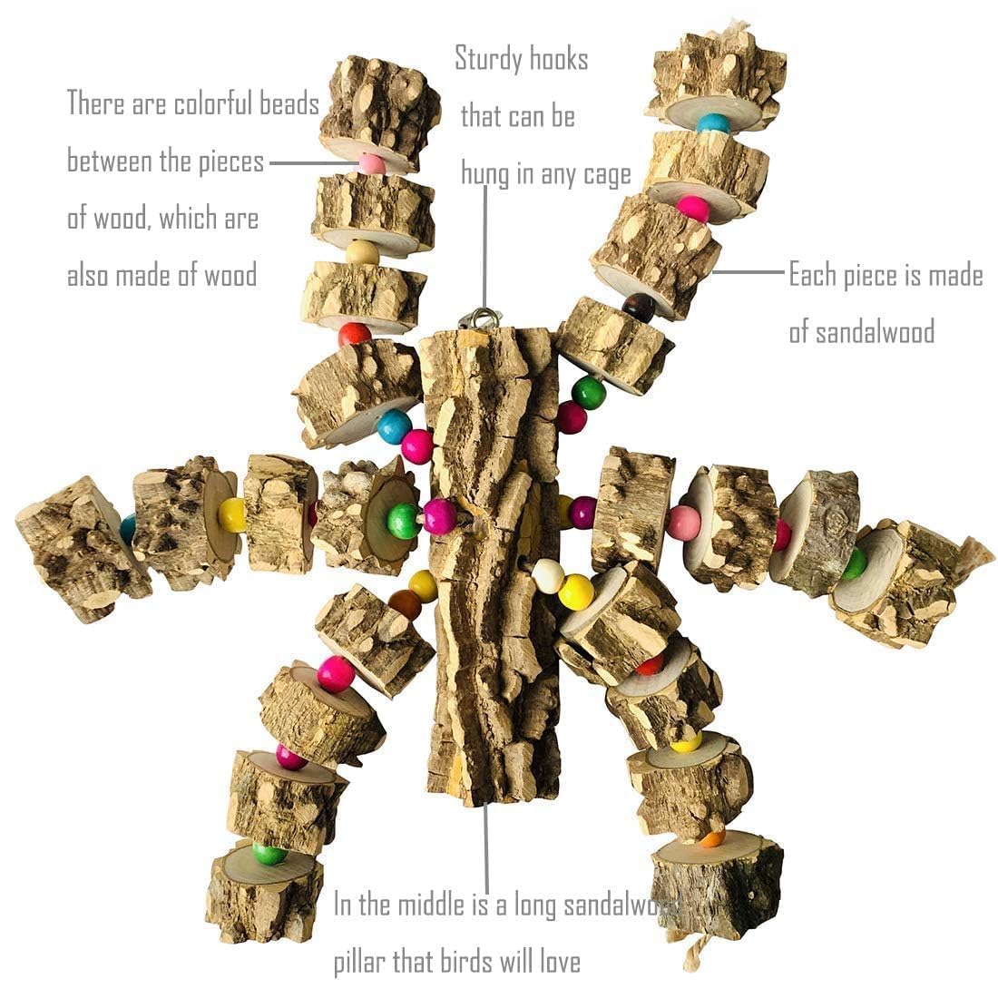 PINVNBY Macaw Toys - Extra Large Natural Wood Chewing Toys for African Grey, Cockatoos, Amazon Parrots & Large Birds | Durable Bird Enrichment for Cages, Play Gyms & Training