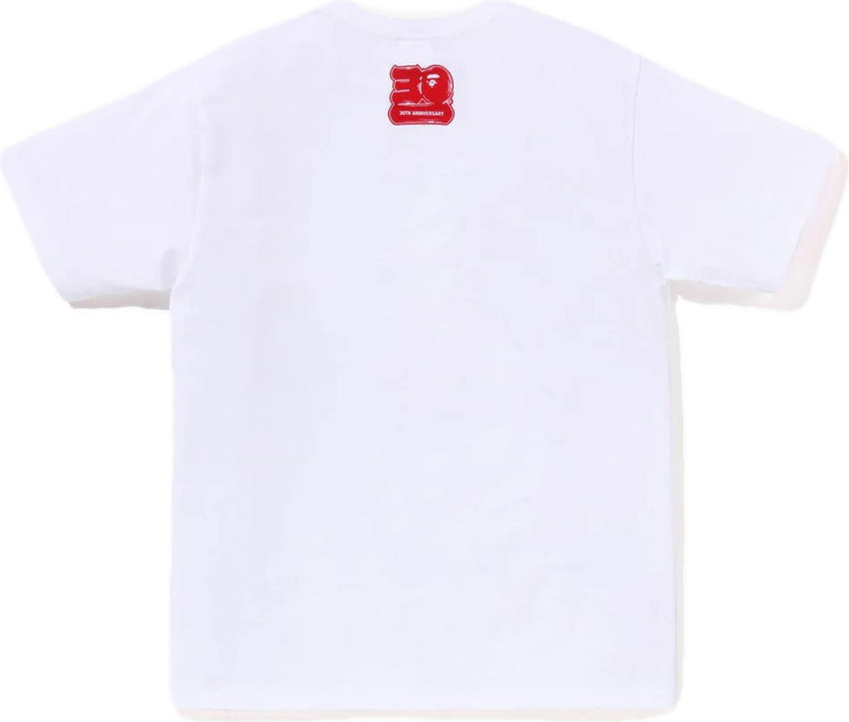 BAPE 30th Anniversary Big Ape Head Graphic T-Shirt - White & Red Limited Edition Streetwear for Men | Casual Wear, Hip Hop Fashion, Urban Street Style