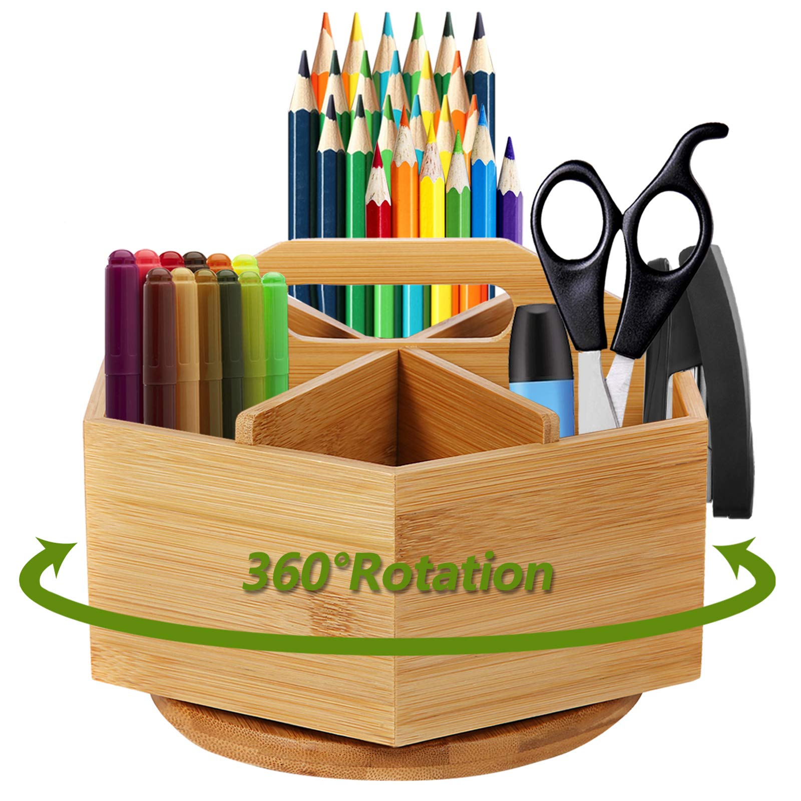 Rotating Bamboo Art Supply Organizer - Desktop Pencil & Pen Holder for Artists, Students & Office - Perfect for Colored Pencils, Markers, Paint Brushes - Ideal for Craft Rooms, Study Desks & Workspaces