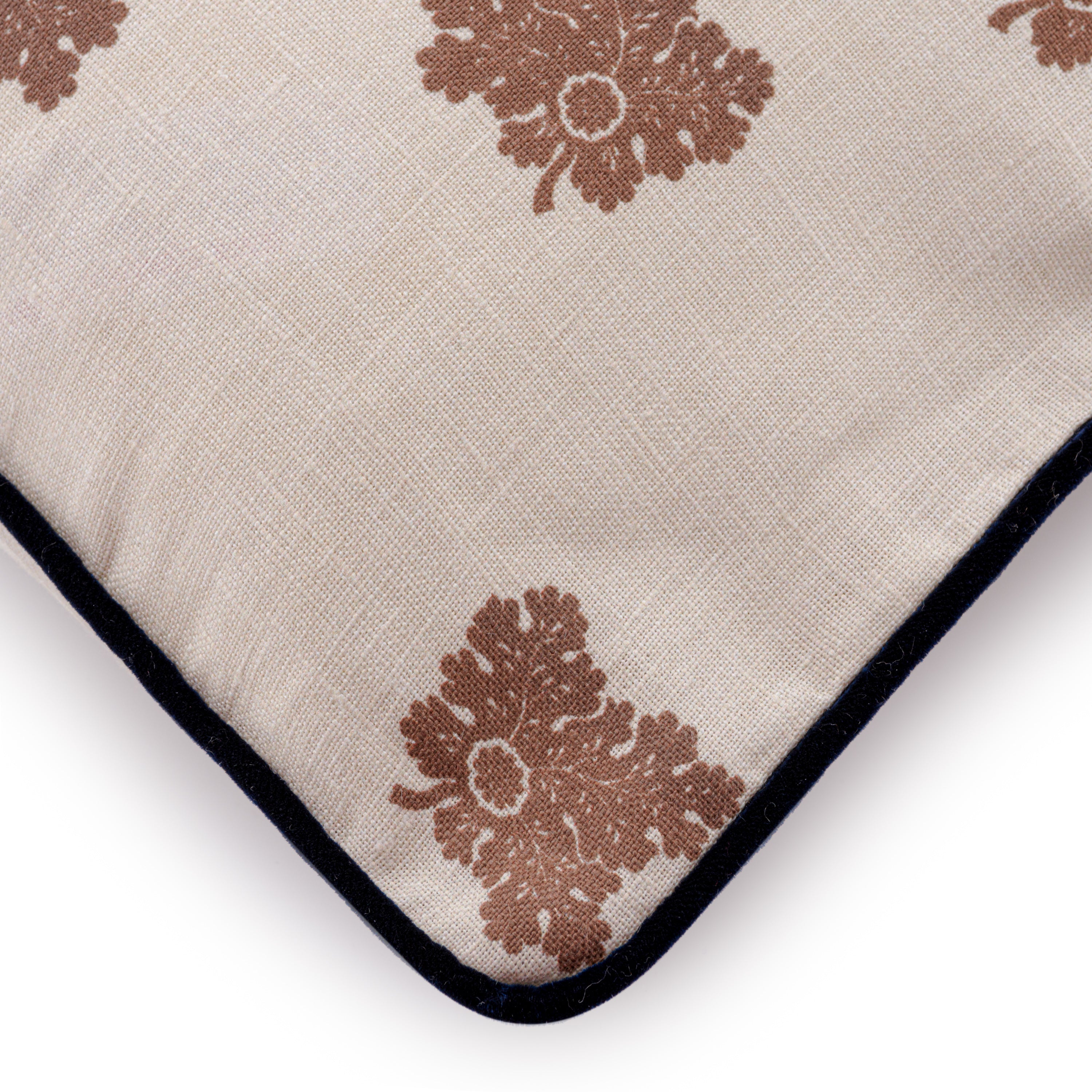 D'Arbres Walnut Linen Velvet Piped Cushion Cover - 50x50cm Square Decorative Pillow Case for Sofa, Bed & Home Decor