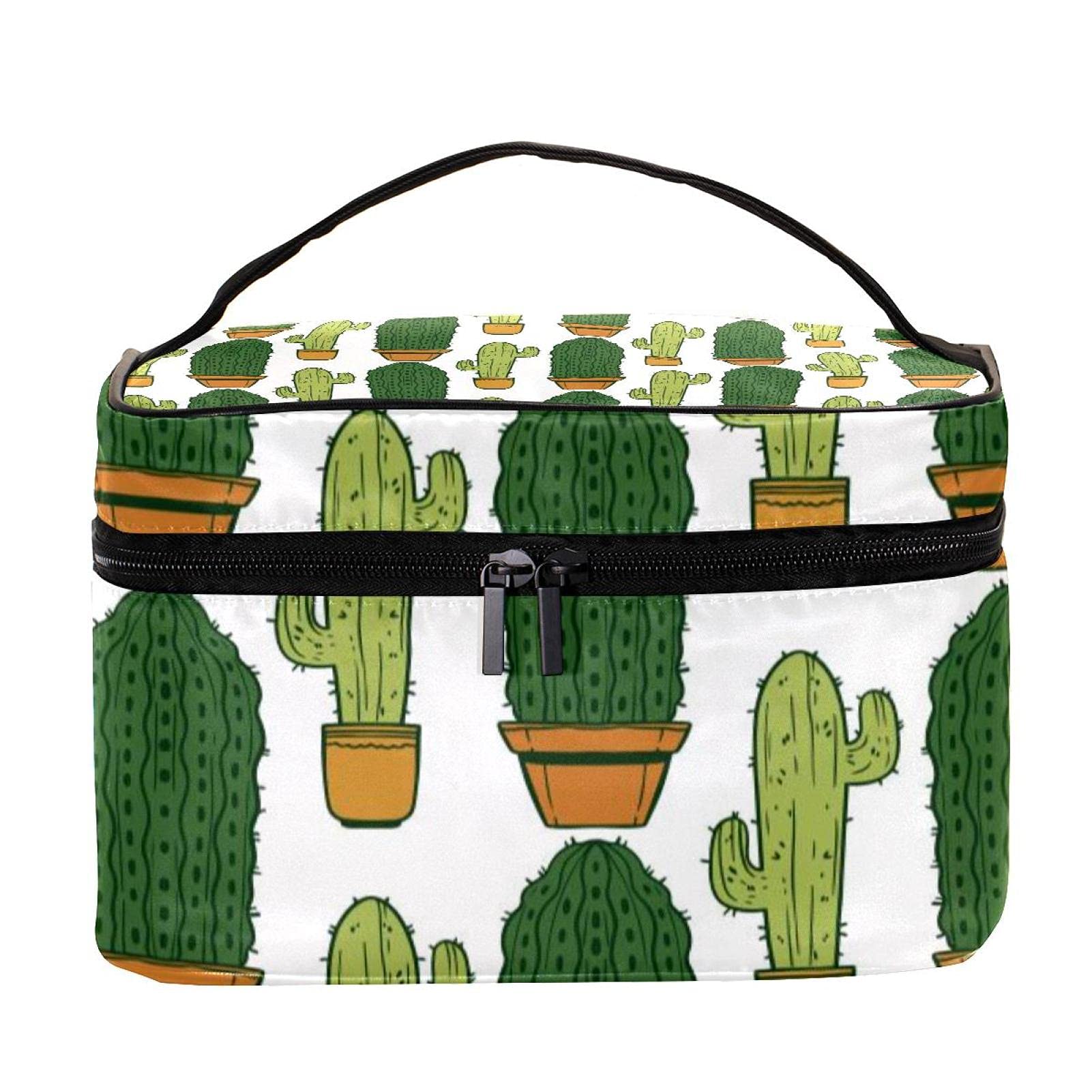 Stylish Green Cactus Print Travel Makeup Bag - Large Cosmetic Organizer with Zipper for Women & Girls | Perfect for Vacation, Gym, and Daily Essentials Storage