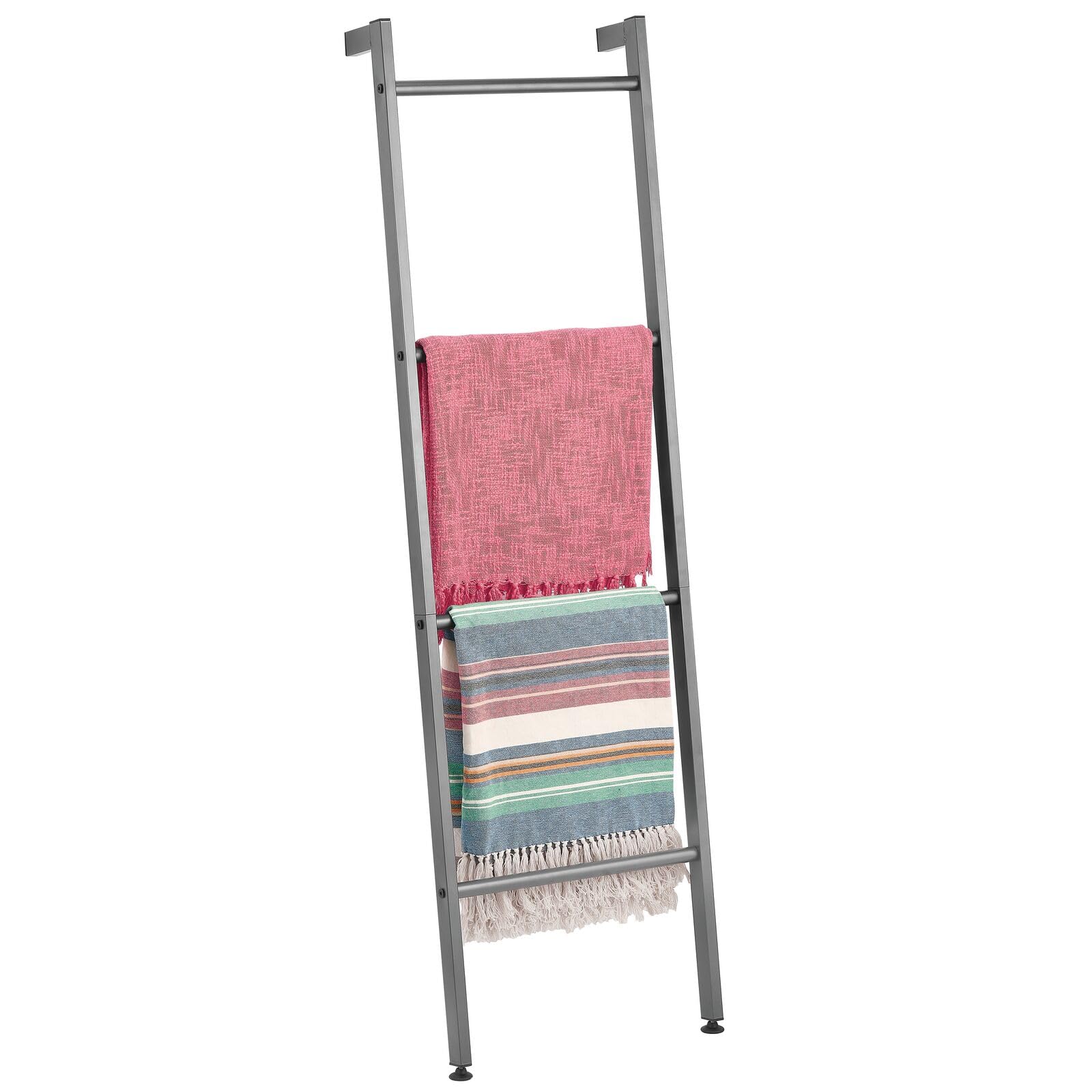 Metal Leaning Blanket & Towel Ladder - Rustic Blanket Rack for Bedroom Decor & Bathroom Towel Holder - Quilt Display Stand with Wall Mount - Nursery Ladder Organizer in Graphite Gray - Perfect for Farmhouse, Apartment & Dorm Room Storage Solutions