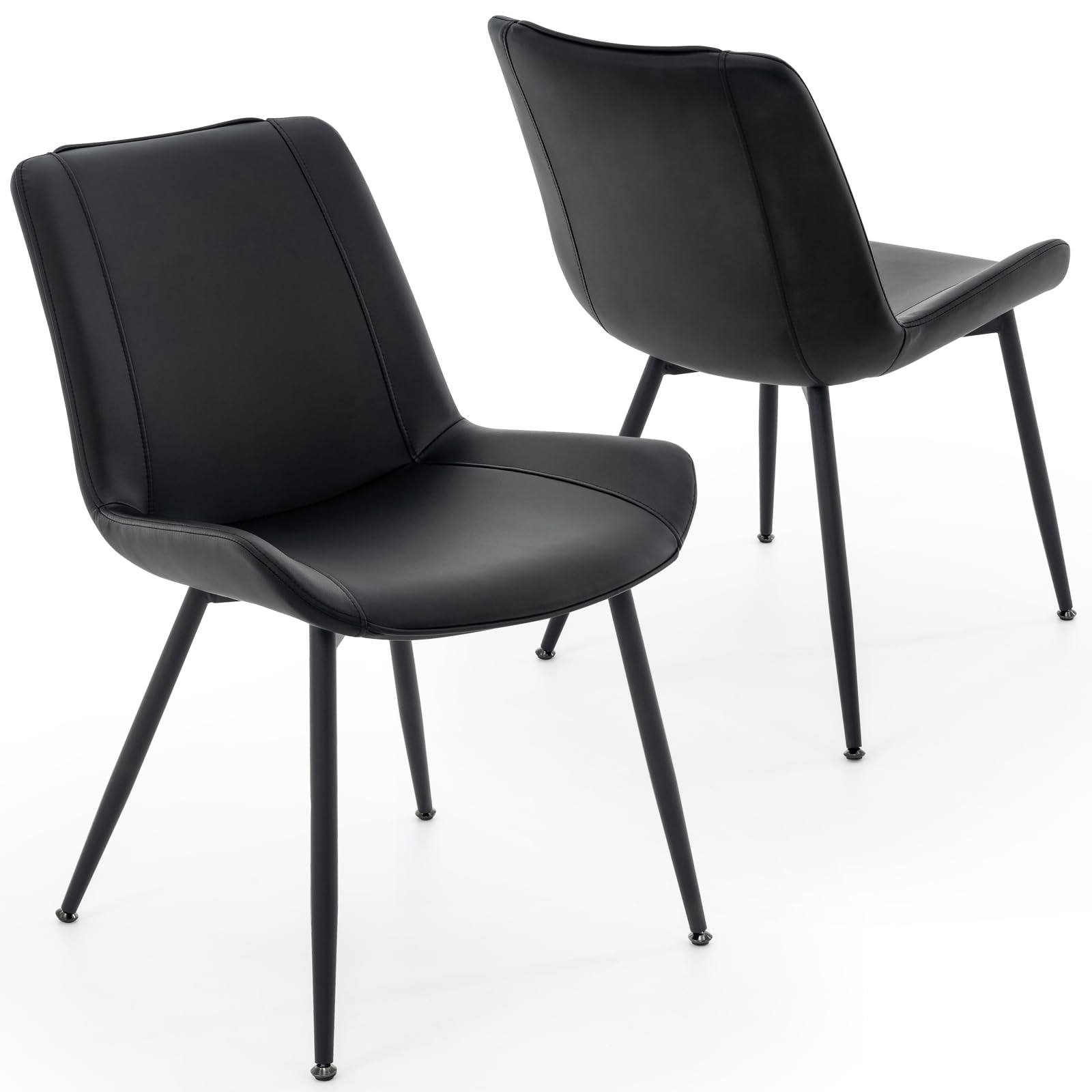 Brage Living Dining Chairs Set of 2 - Modern PU Leather Armless Kitchen & Dining Room Chairs with Metal Legs, Upholstered Accent Side Chairs (Black) - Perfect for Small Spaces, Breakfast Nooks & Contemporary Dining Areas
