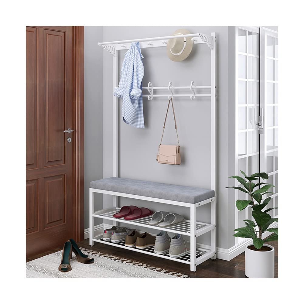 YAWEDA Rustic Entryway Coat Rack Shoe Bench with Storage - 100x33x170cm Gray Hall Tree Mudroom Bench for Entryway Organization | Perfect for Small Spaces, Apartments & Home Decor
