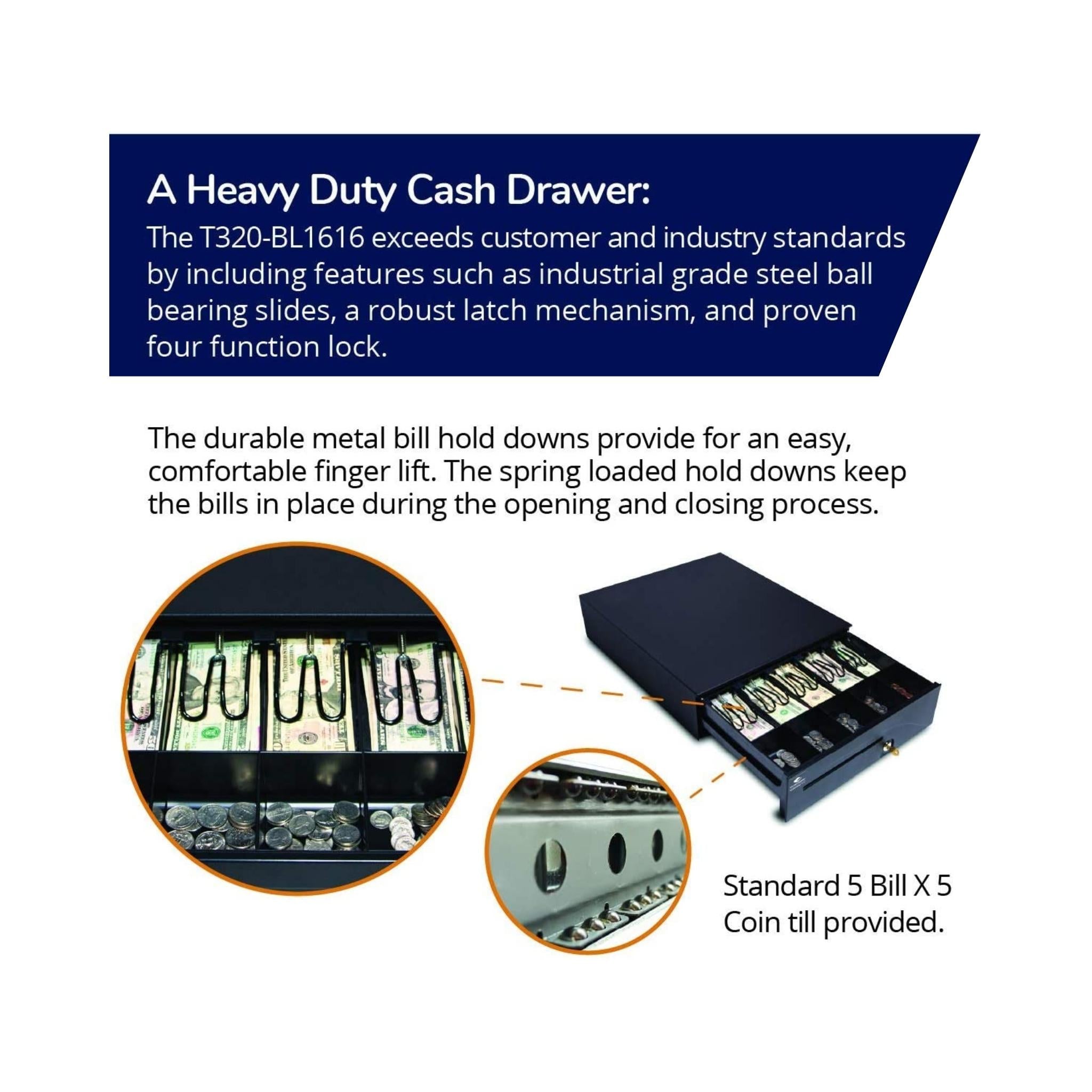 APG Dual Media Slot MultiPro Black 1616 Cash Drawer - Heavy Duty POS Cash Register Tray for Retail Stores & Restaurants - Secure Bill & Coin Storage with Locking Mechanism