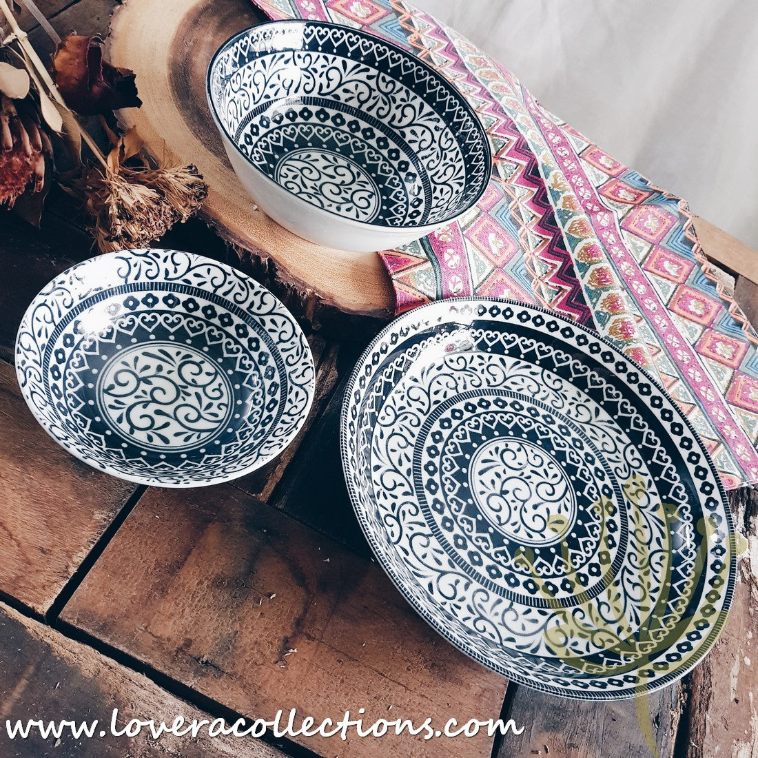 Premium Awasaka Japan Black & White Tribal Dining Set for 4 - Modern Japanese Style Dinnerware for Home & Restaurant Use - Perfect for Family Meals, Dinner Parties & Asian-Themed Decor