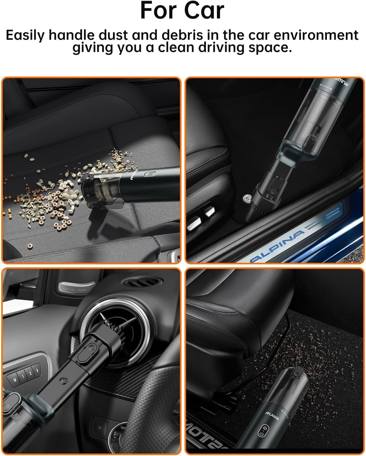 **Ruwa Cordless Handheld Vacuum Cleaner - 14000PA High Power, 2-Speed Rechargeable Mini Vacuum for Car, Home & Pet Hair, 300ml Dust Cup (Pewter Grey) - Perfect for Quick Car Cleaning, Pet Hair Removal & Home Dusting**