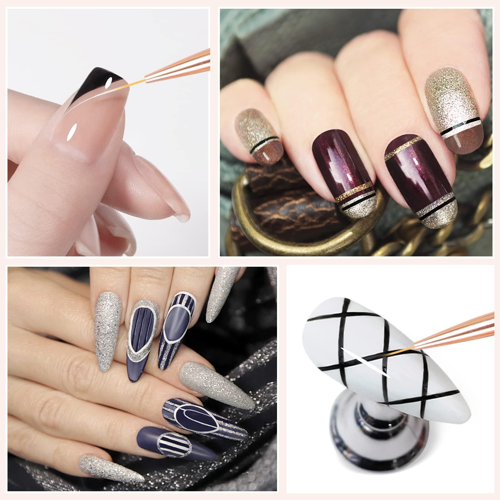 KIRA 3PCS Nail Art Brush Set - Thin Liner Brush for Acrylic, UV Gel & Nail Polish - Professional Nail Design Tools for Salon & DIY Manicure at Home
