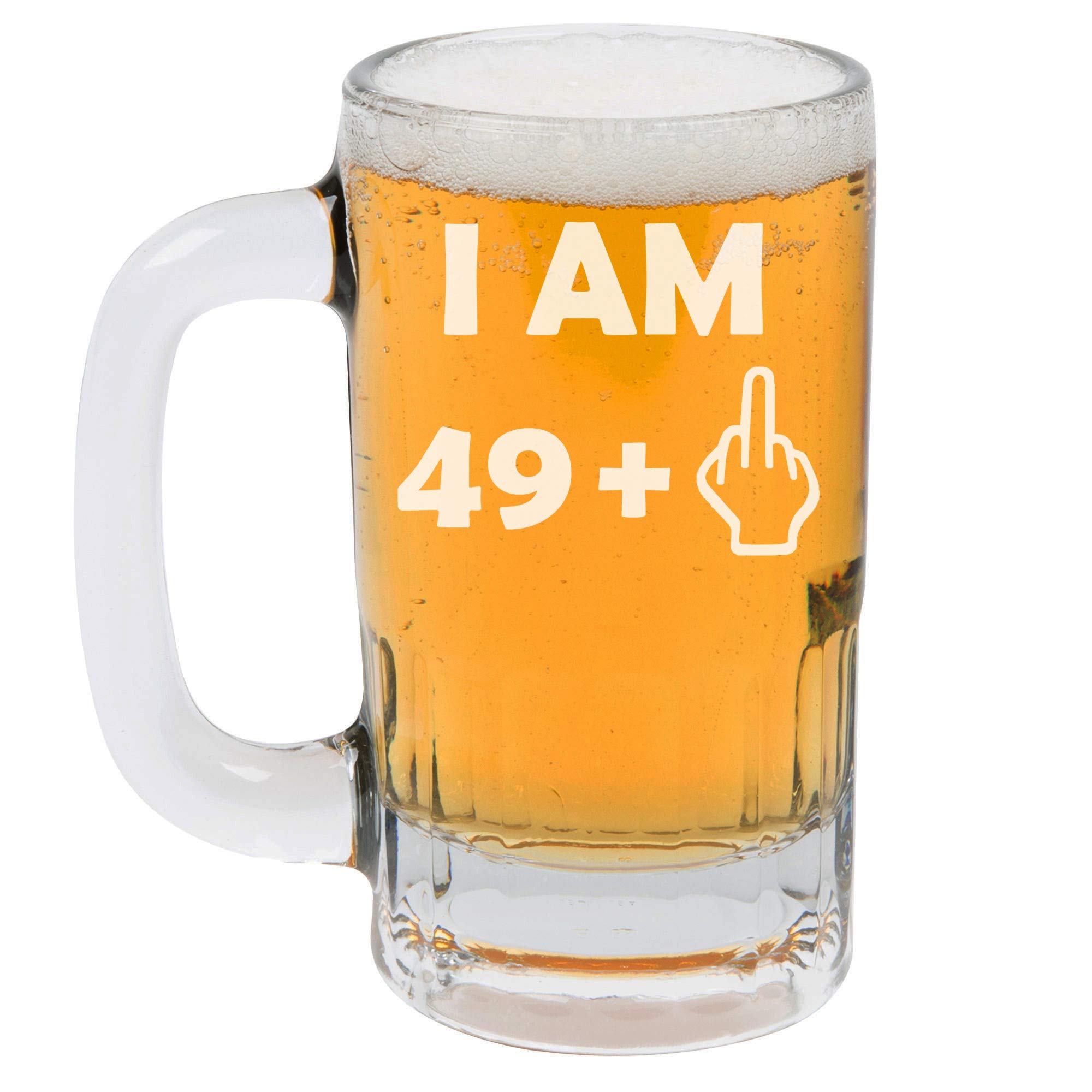 12oz Beer Mug Stein Glass - Funny 50th Birthday Gift for Men & Women - I Am 49 Plus 1 Hilarious Design - Perfect for Birthday Parties, Gag Gifts & Beer Lovers