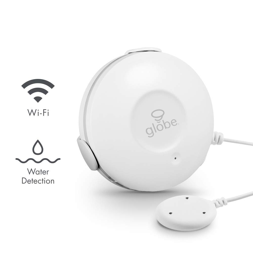 GLOBE Wi-Fi Smart Water Leak Detector - No Hub Required, Battery Powered, Wireless Water Sensor Alarm for Home & Basement - White (Model 50027) | Prevent Flood Damage & Protect Appliances