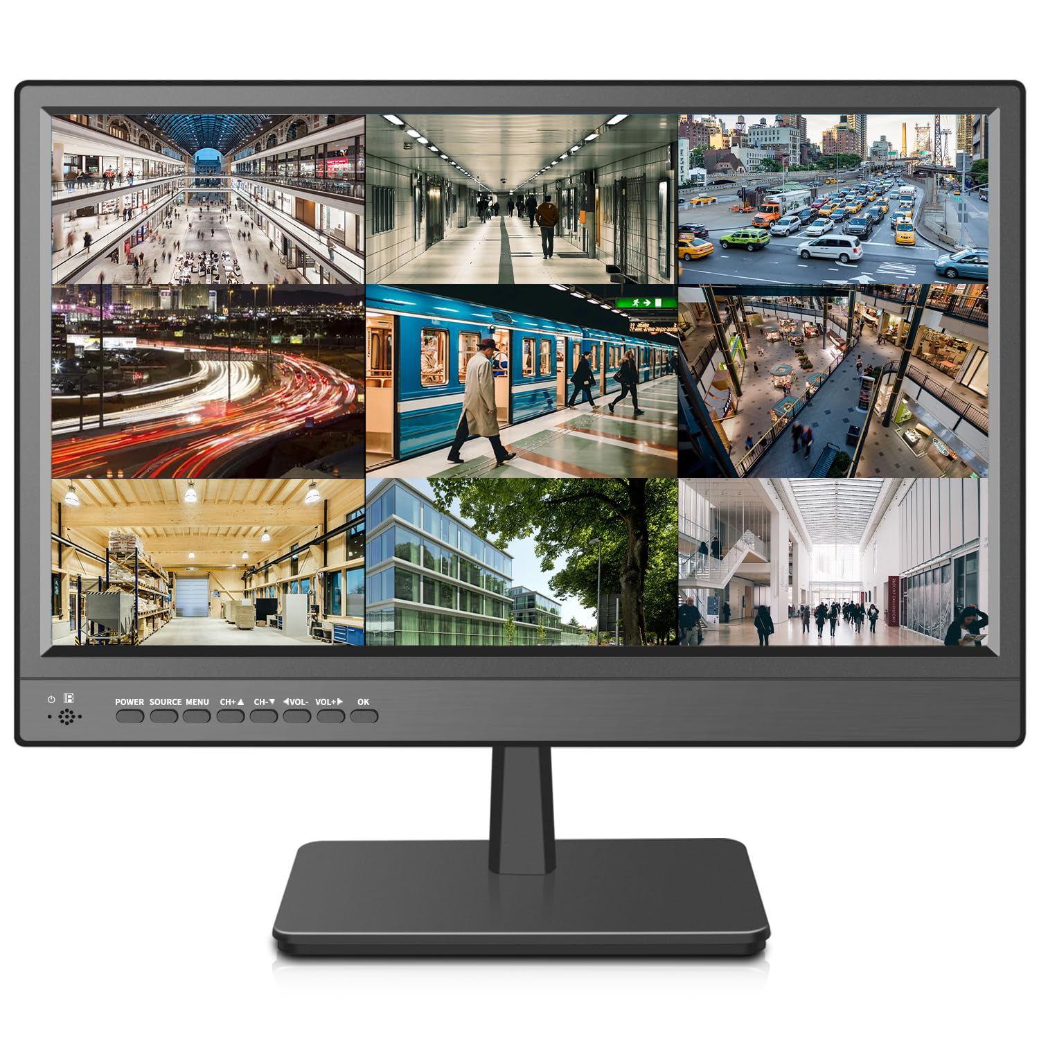 17 Inch Security Monitor with Wall Mount - Full HD CCTV Display with USB, AV/HDMI/VGA Inputs & Headphone Output - Built-in Speakers & Remote Control - Ideal for Home Surveillance, Office Security & Retail Monitoring Systems