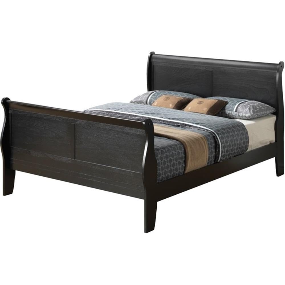 Glory Furniture Louis Phillipe Full Sleigh Bed Frame - Solid Wood Black Bedroom Furniture for Master & Guest Rooms | Elegant Traditional Design with Sturdy Headboard & Footboard