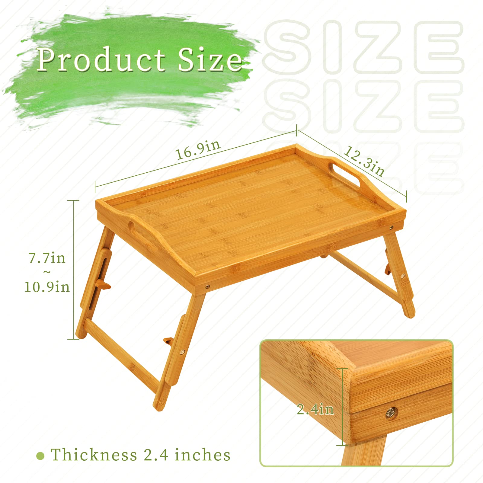 2 Pack Adjustable Bamboo Breakfast Bed Tray - 9.5