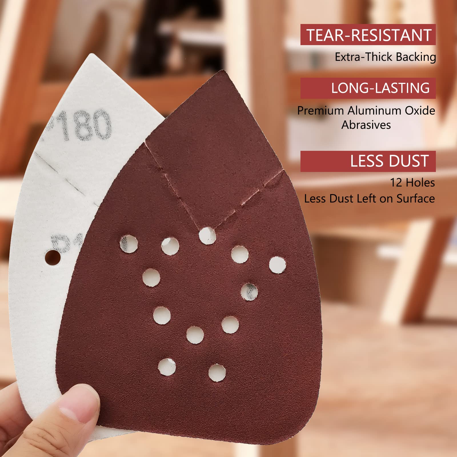 180 Grit Mouse Sander Sandpaper - 50PCS Hook & Loop Sanding Pads for Black+Decker & Other Palm Sanders | Triangle Sandpaper for Woodworking, Furniture Refinishing & DIY Projects