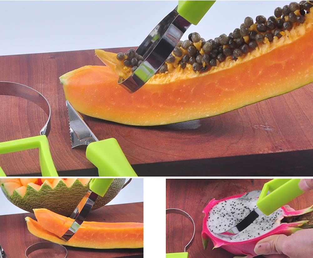 Premium 4-in-1 Stainless Steel Melon Baller Set - Watermelon Scooper, Fruit Carving Tools, Ice Cream Baller & Seed Remover - Perfect for Fruit Shaping, Cocktail Garnishes & Party Food Presentation