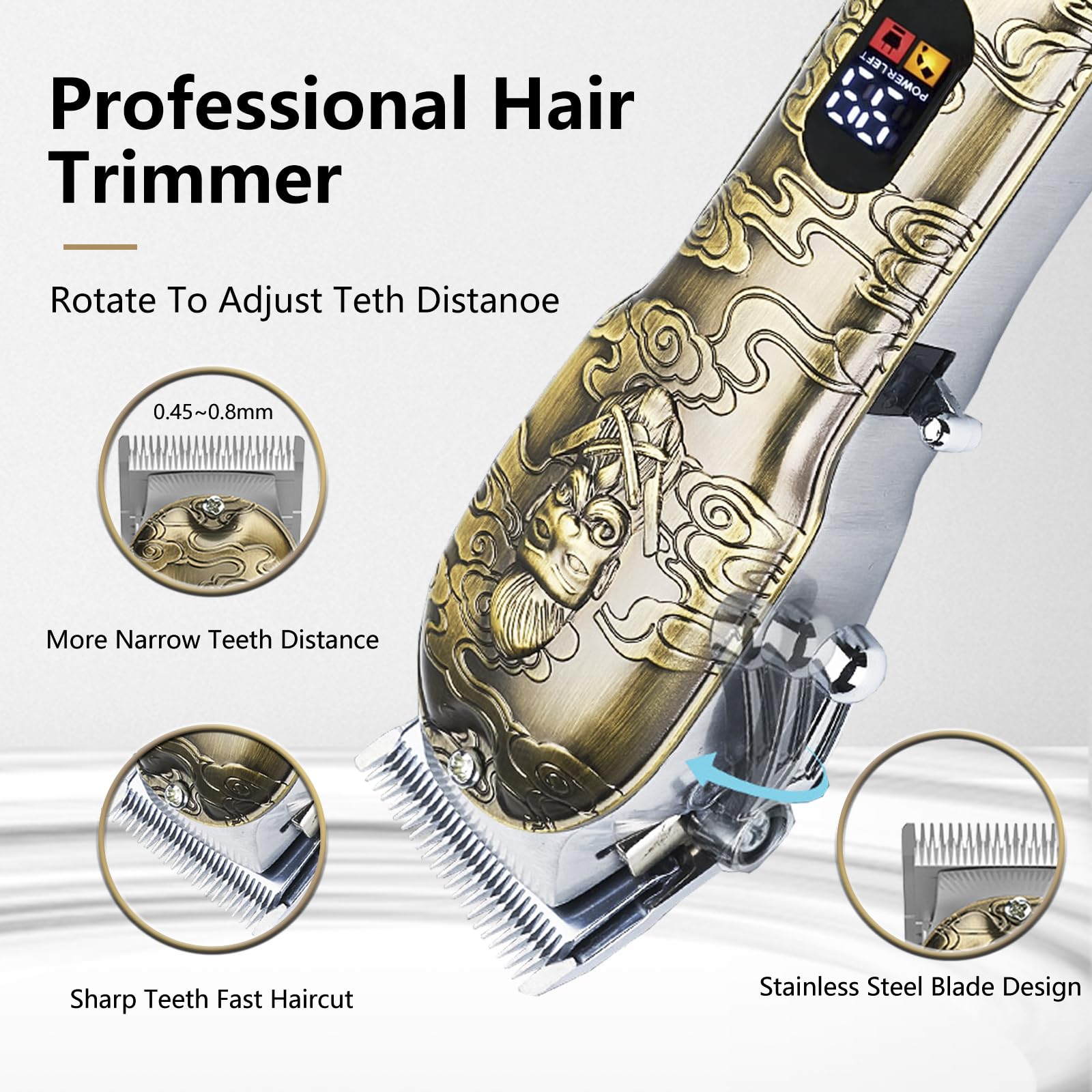Soonsell Professional Hair Clippers for Men - T-Blade Trimmer & Nose Hair Trimmer Set with LCD Display - Electric Razor for Precise Hair Cutting & Grooming (Bronze) - Perfect for Home Barbering, Beard Trimming, and Personal Grooming