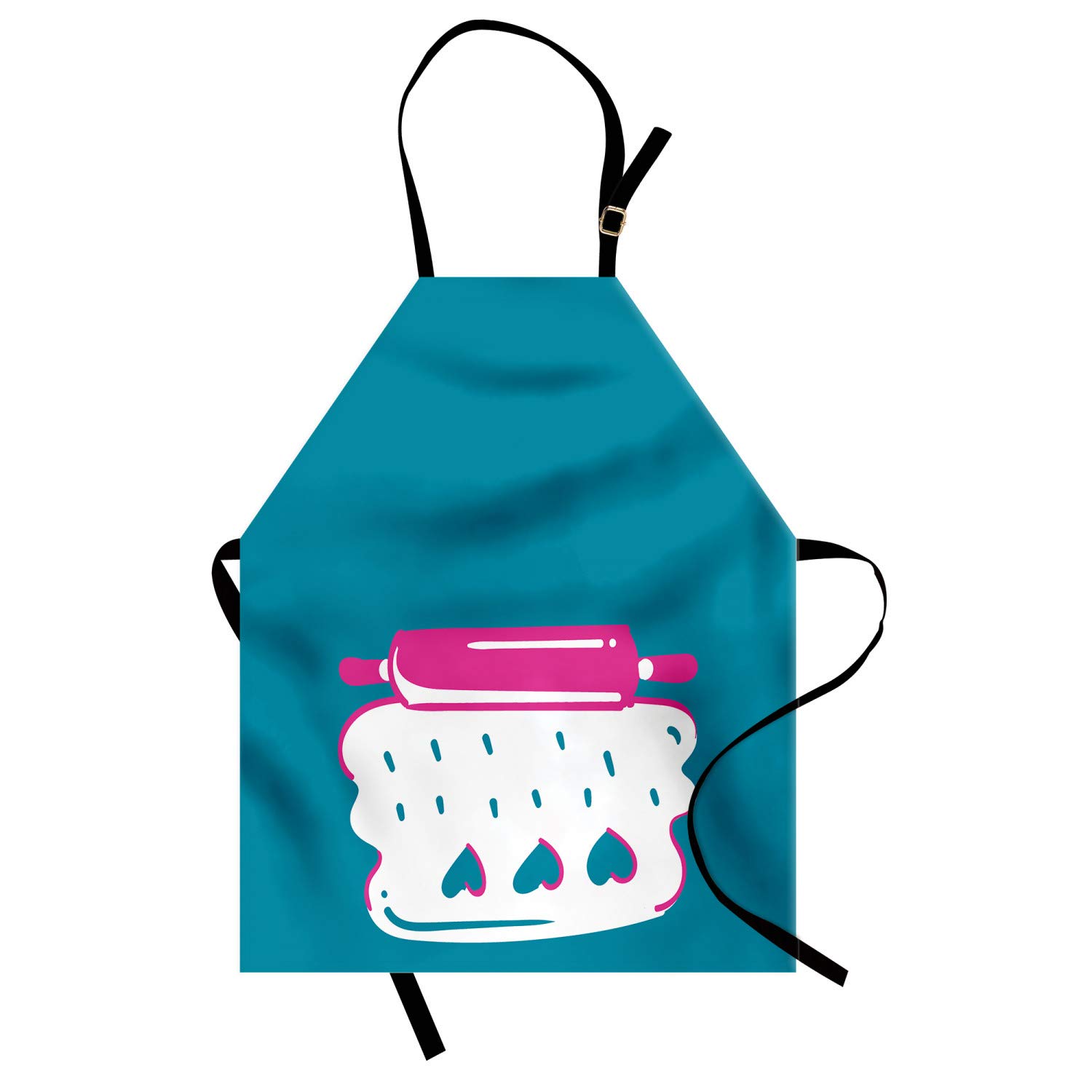 Ambesonne Personalized Chef Apron - Cartoon Baking & Cooking Design with Colorful Rolling Pin Dough Motif - Adjustable Neck Unisex Kitchen Bib for Adults - Dark Turquoise - Perfect for Home Cooking, Baking Parties & Culinary Gifts